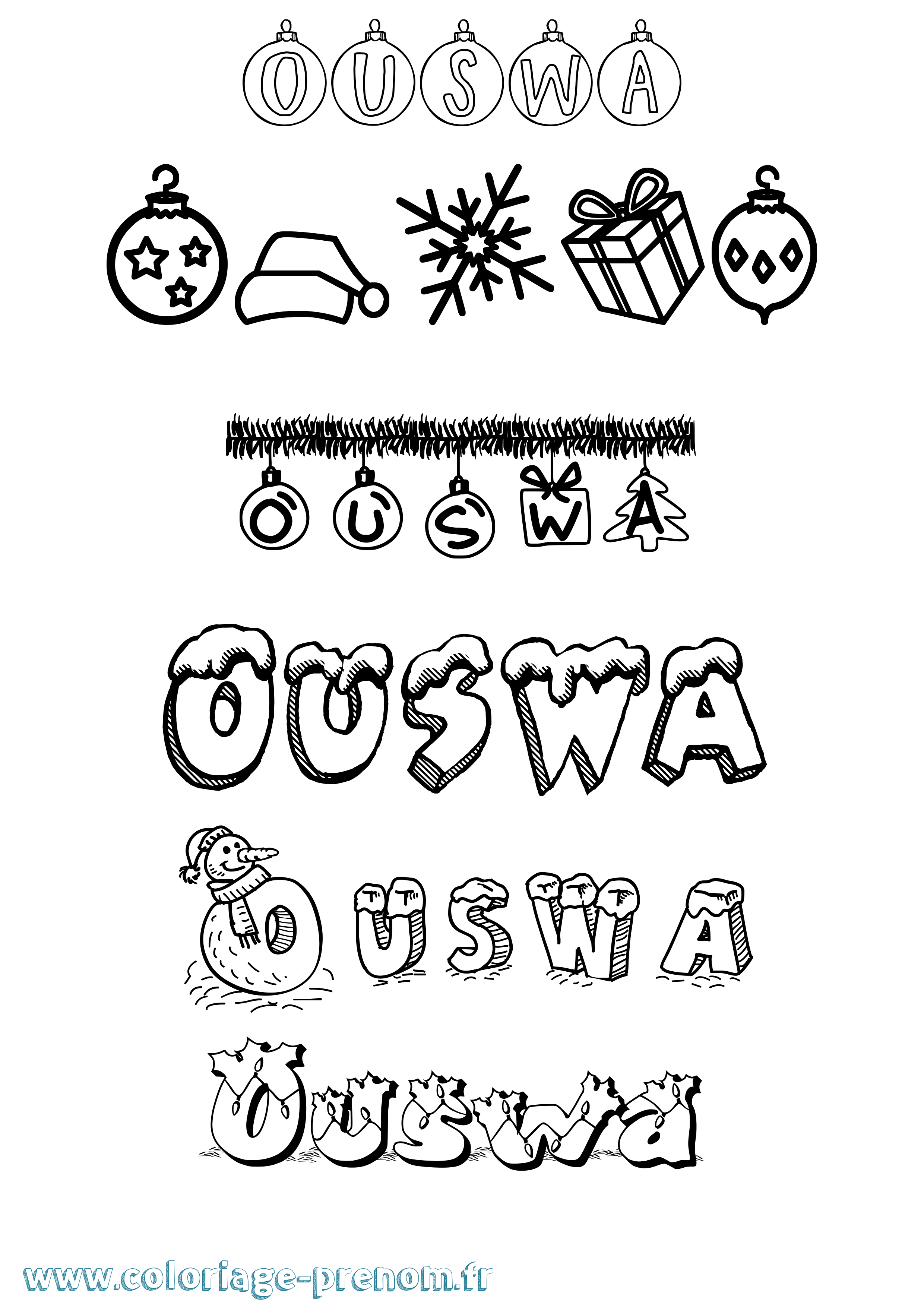 Coloriage Ouswa Noël Coloriage prénom Ouswa Noël