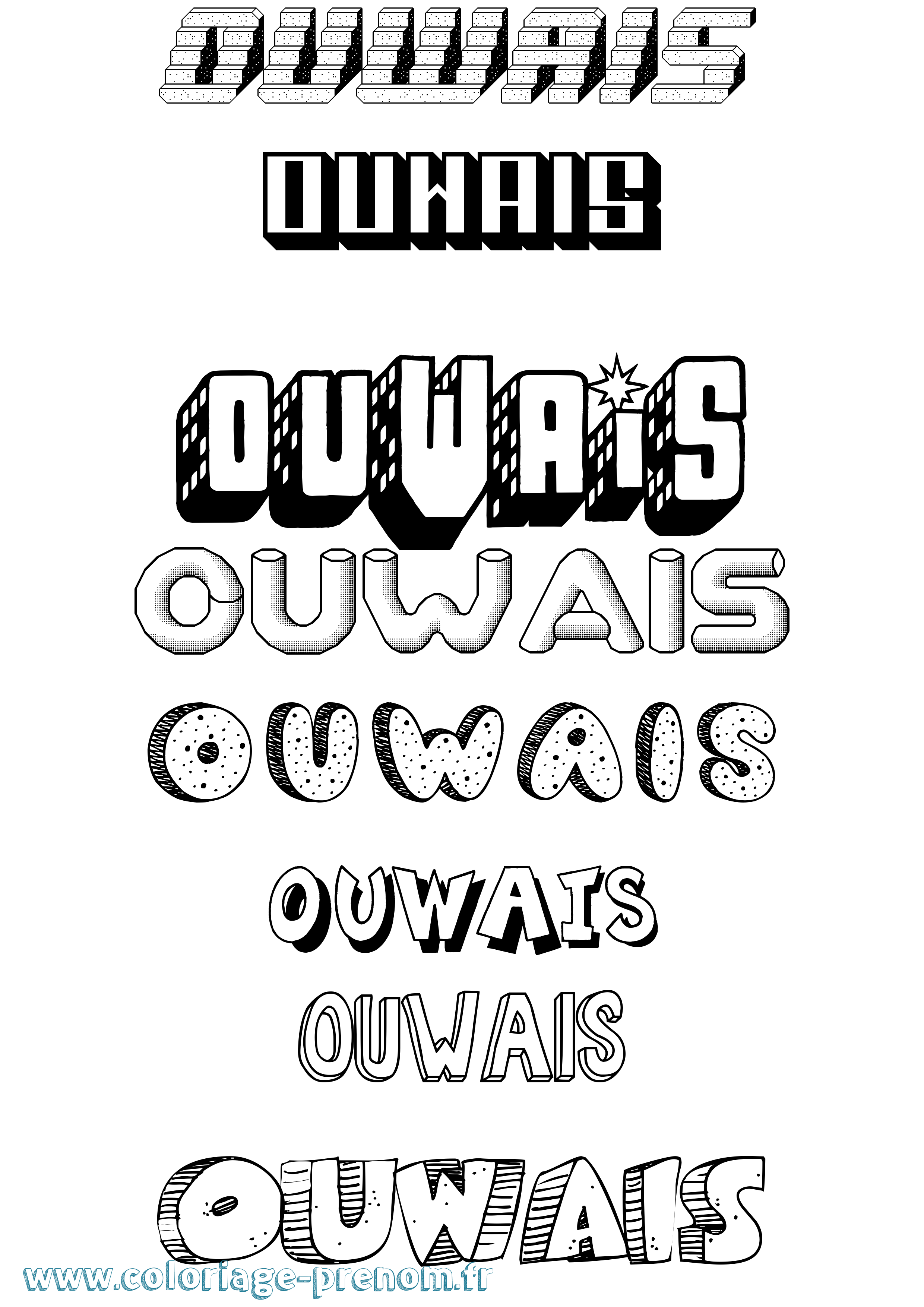 Coloriage Ouwais Effet 3D Coloriage prénom Ouwais Effet 3D