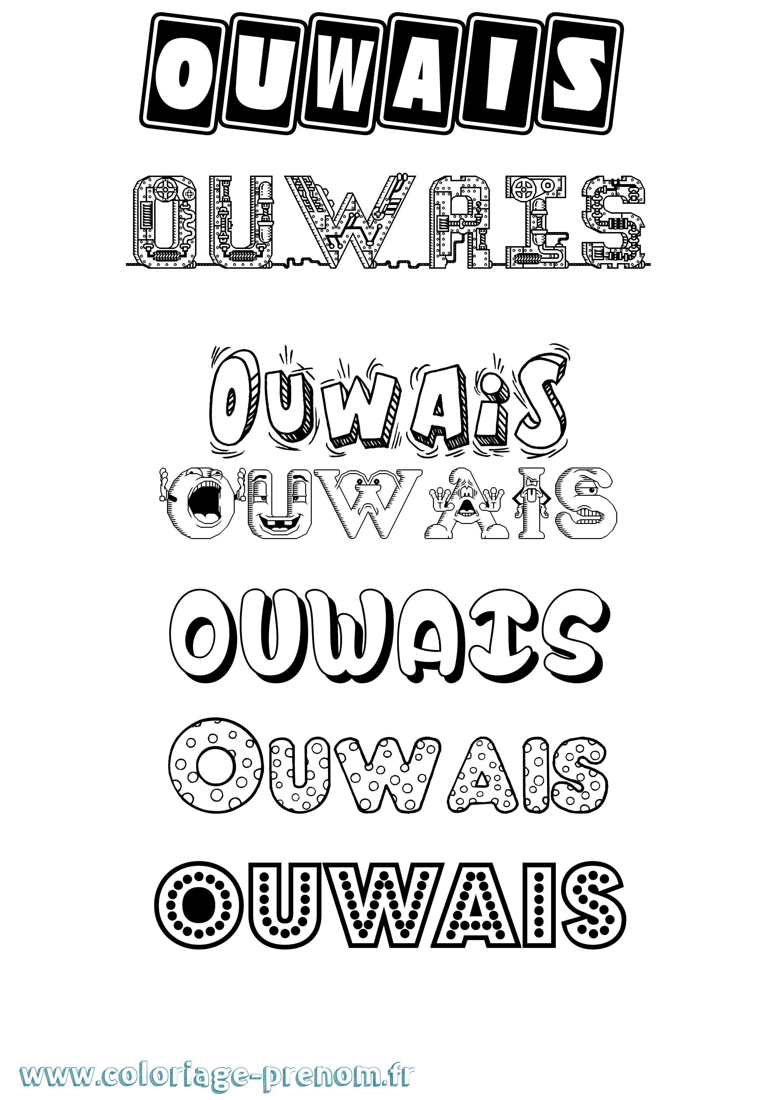 Coloriage Ouwais Fun Coloriage prénom Ouwais Fun