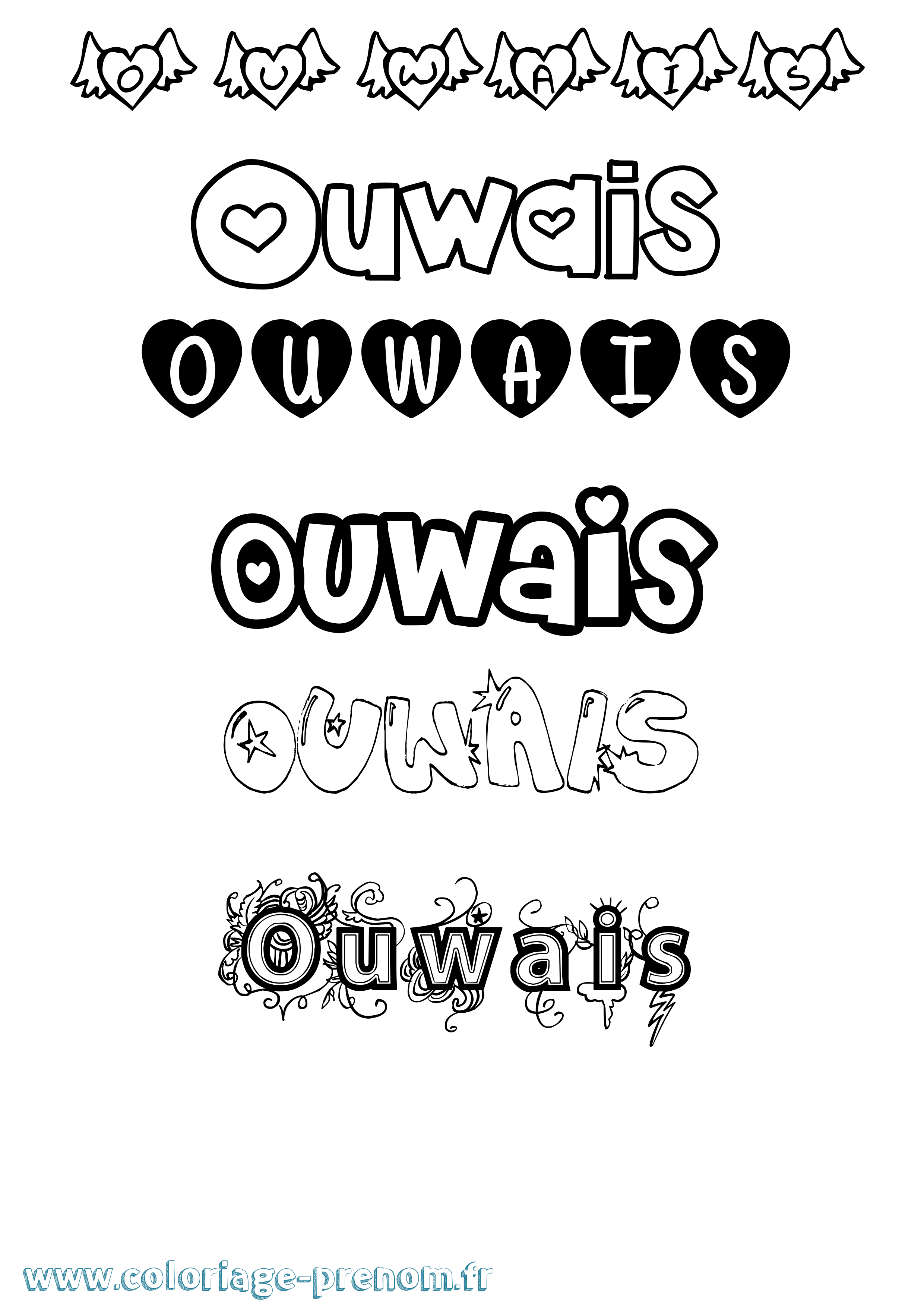 Coloriage Ouwais Girly Coloriage prénom Ouwais Girly