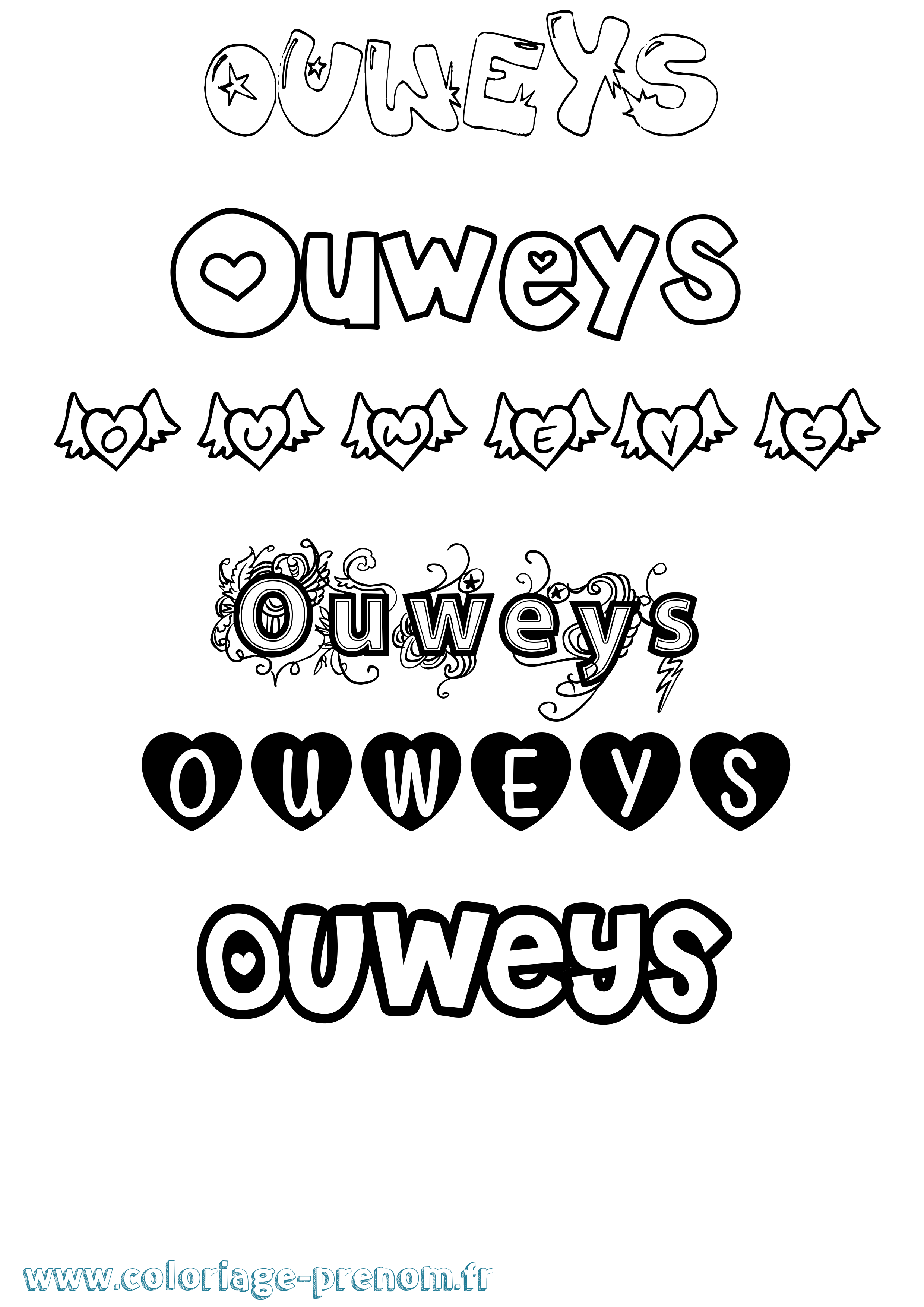 Coloriage Ouweys Girly Coloriage prénom Ouweys Girly