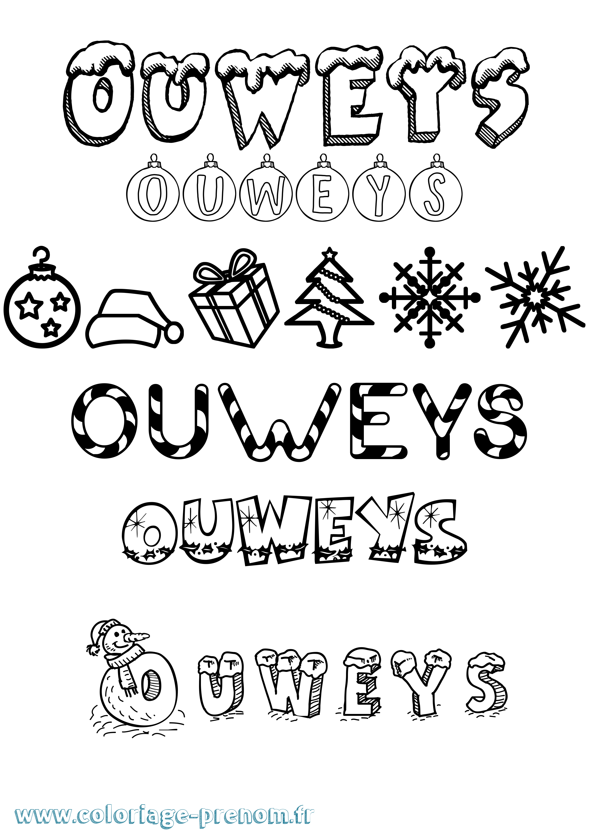 Coloriage Ouweys Noël Coloriage prénom Ouweys Noël