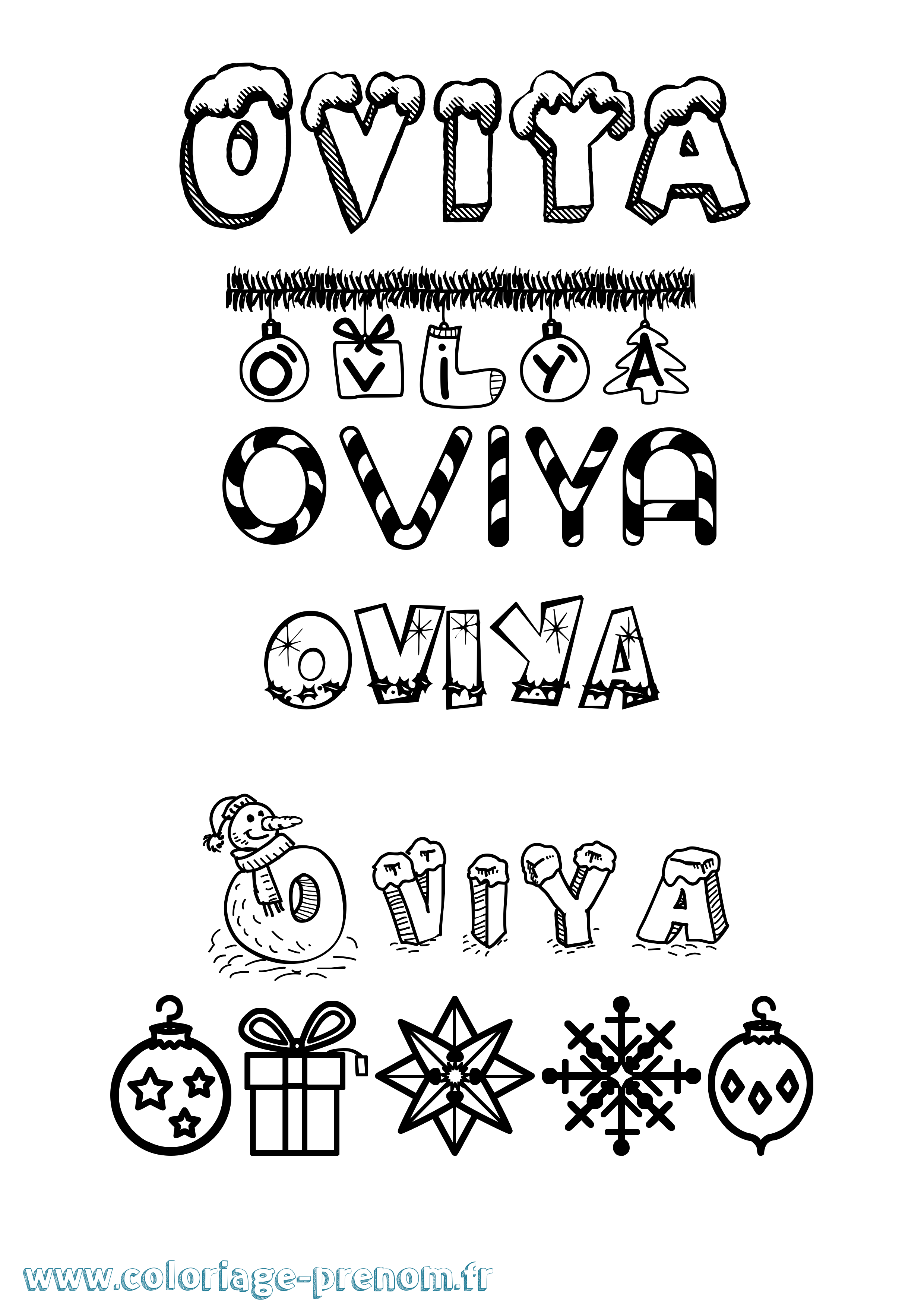 Coloriage Oviya Noël Coloriage prénom Oviya Noël