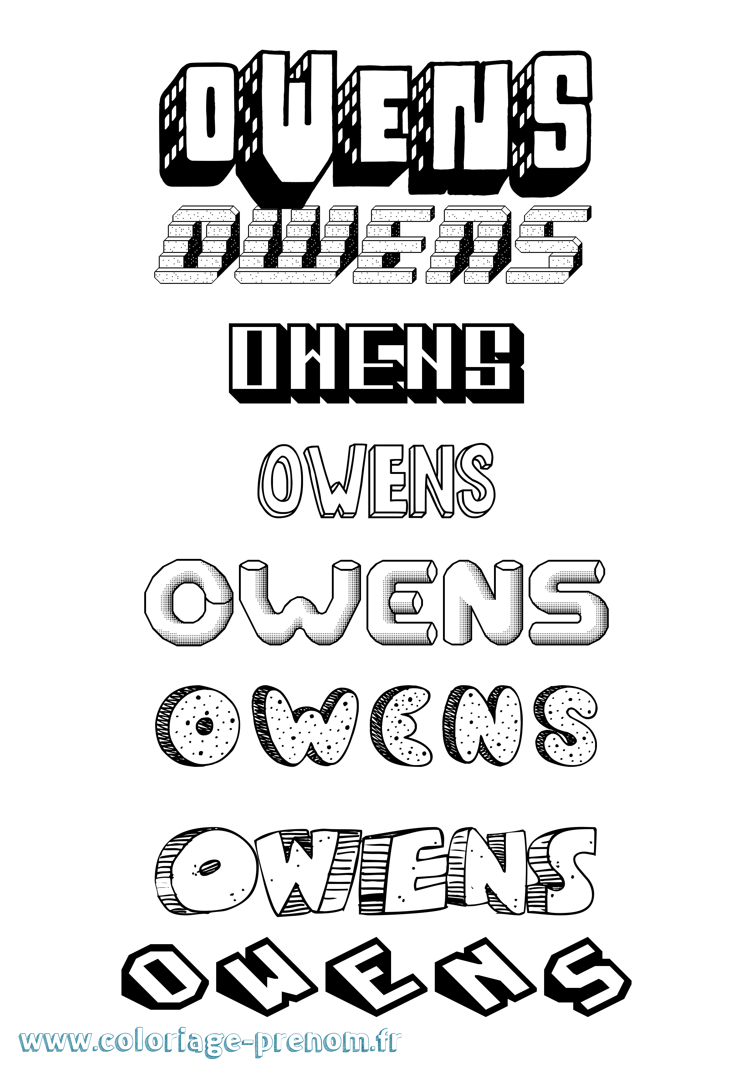 Coloriage Owens Effet 3D Coloriage prénom Owens Effet 3D