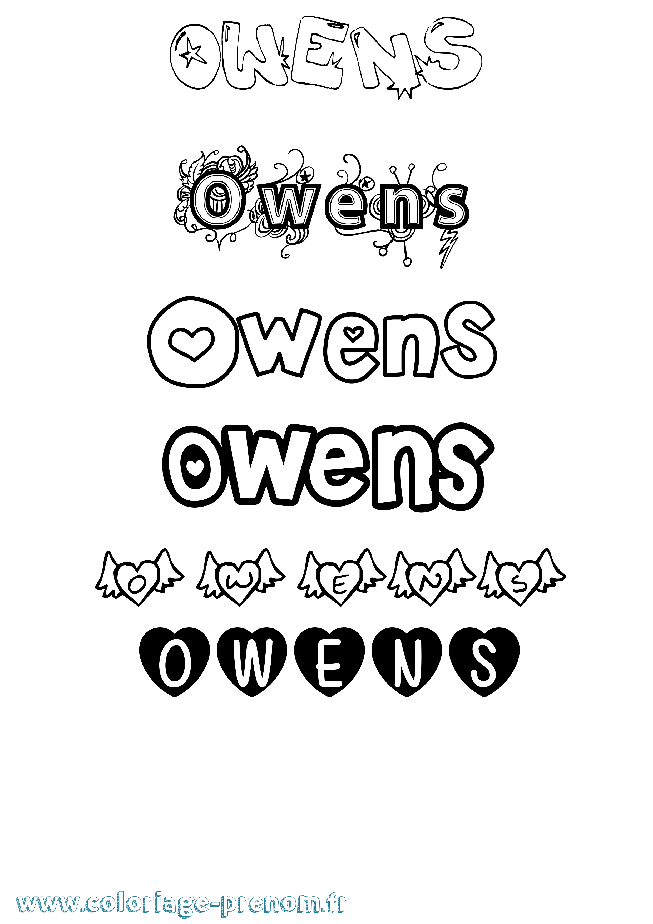 Coloriage Owens Girly Coloriage prénom Owens Girly