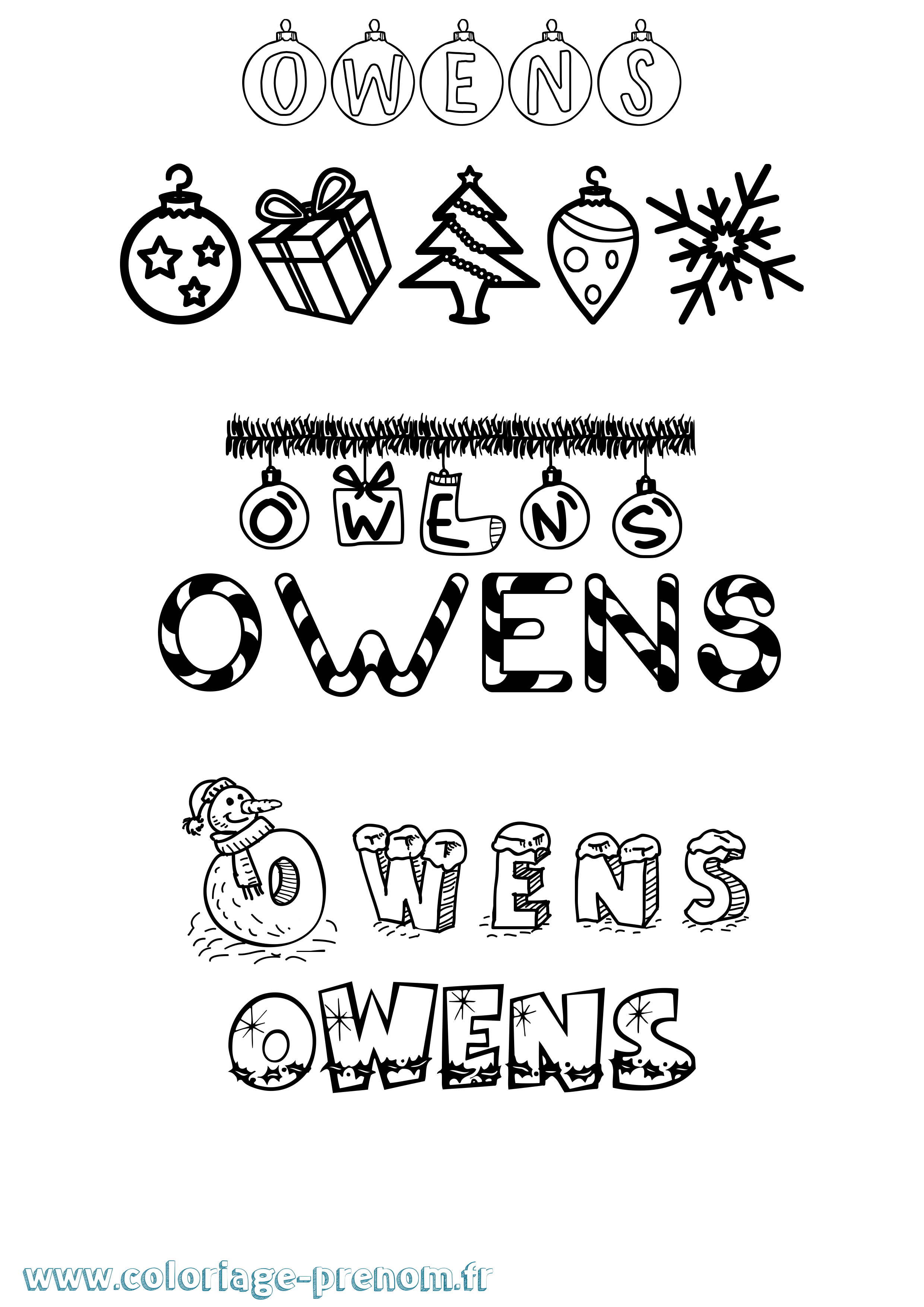 Coloriage Owens Noël Coloriage prénom Owens Noël