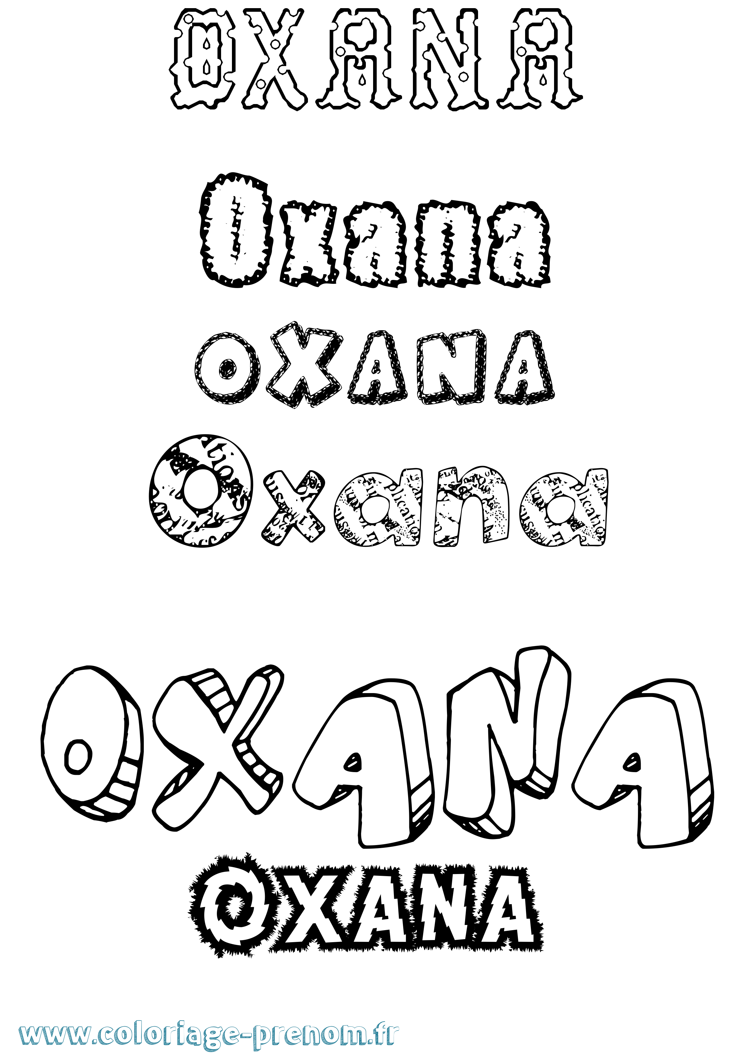 Coloriage Oxana Destructuré Coloriage prénom Oxana Destructuré