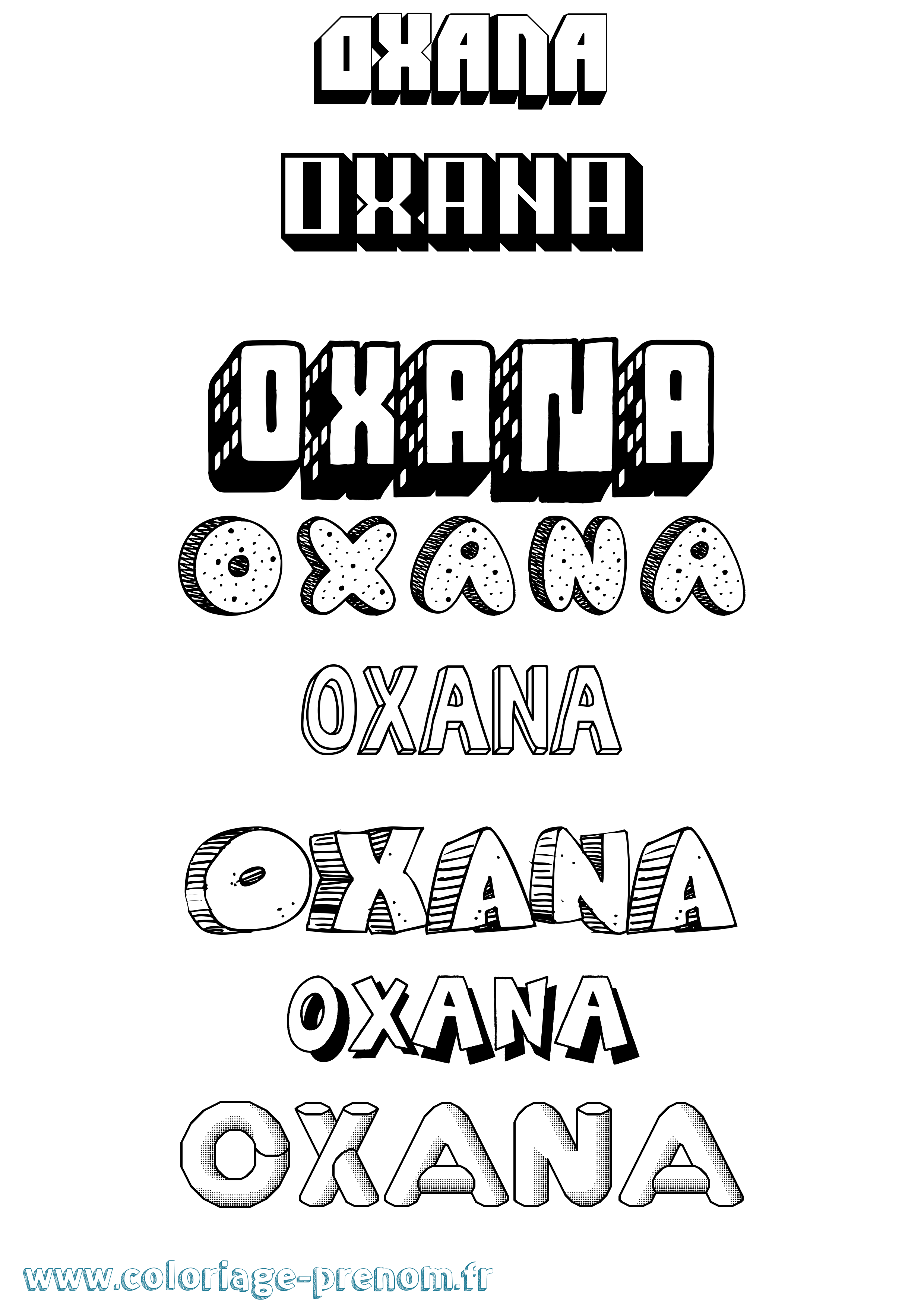 Coloriage Oxana Effet 3D Coloriage prénom Oxana Effet 3D