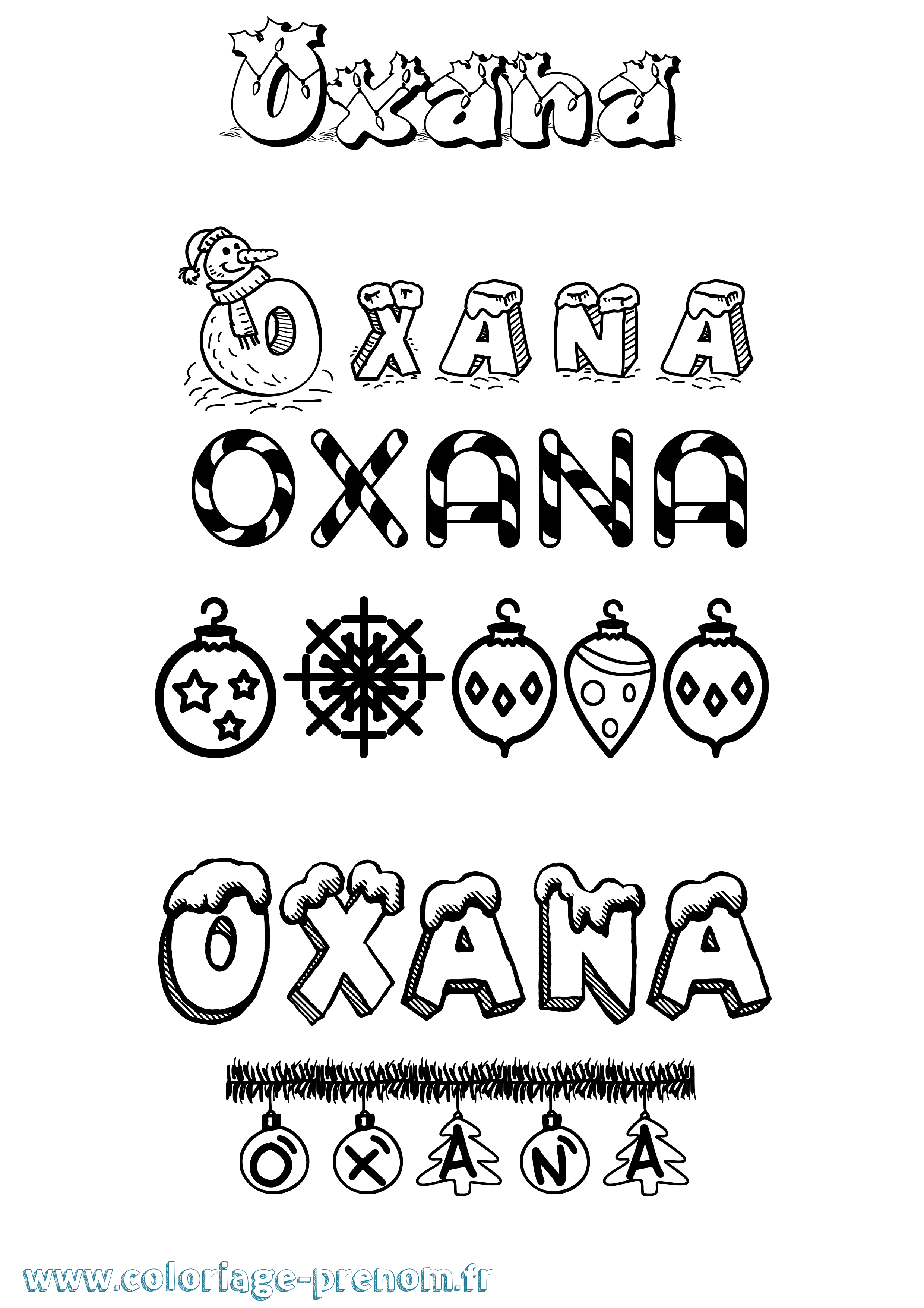 Coloriage Oxana Noël Coloriage prénom Oxana Noël