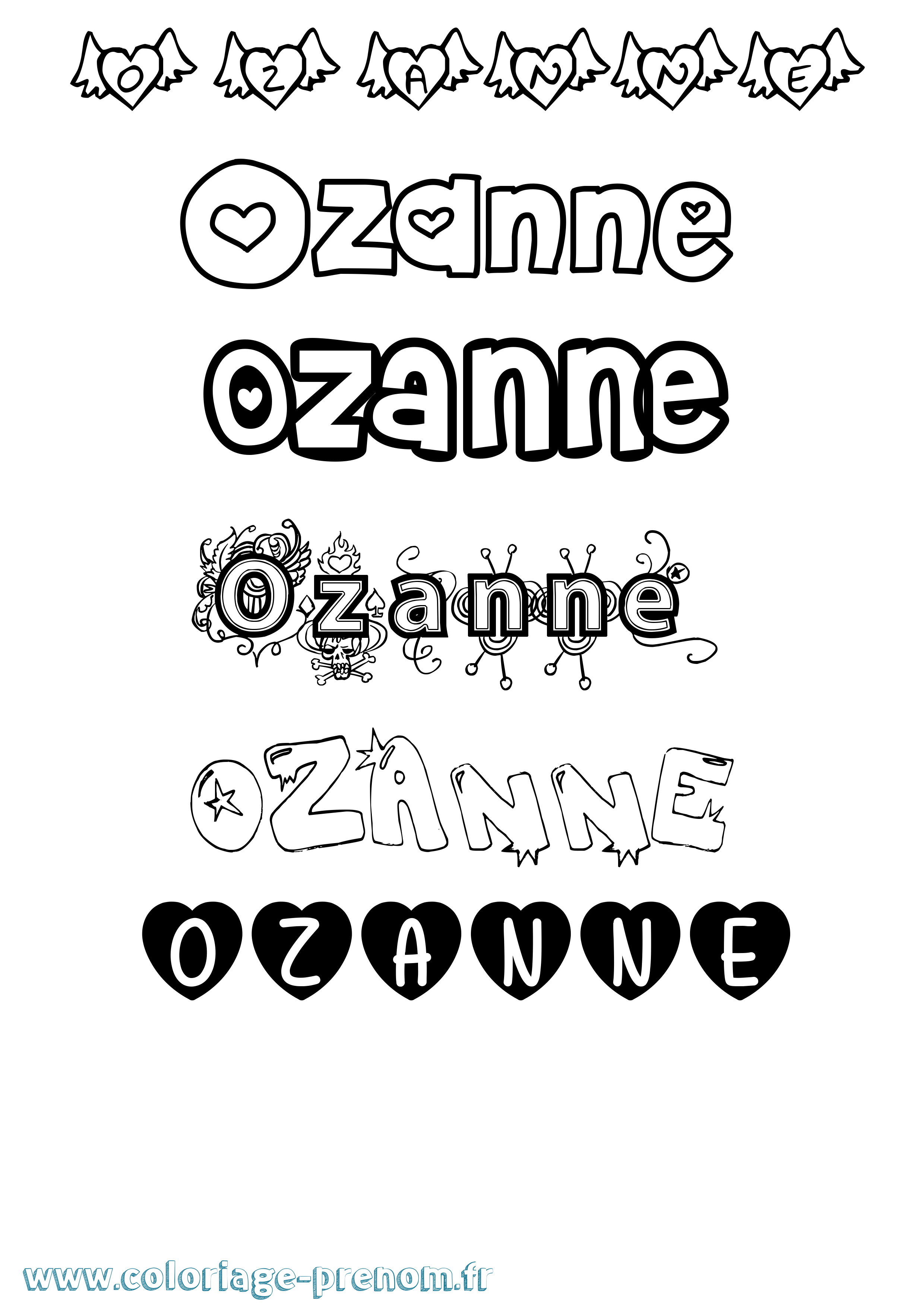 Coloriage Ozanne Girly Coloriage prénom Ozanne Girly