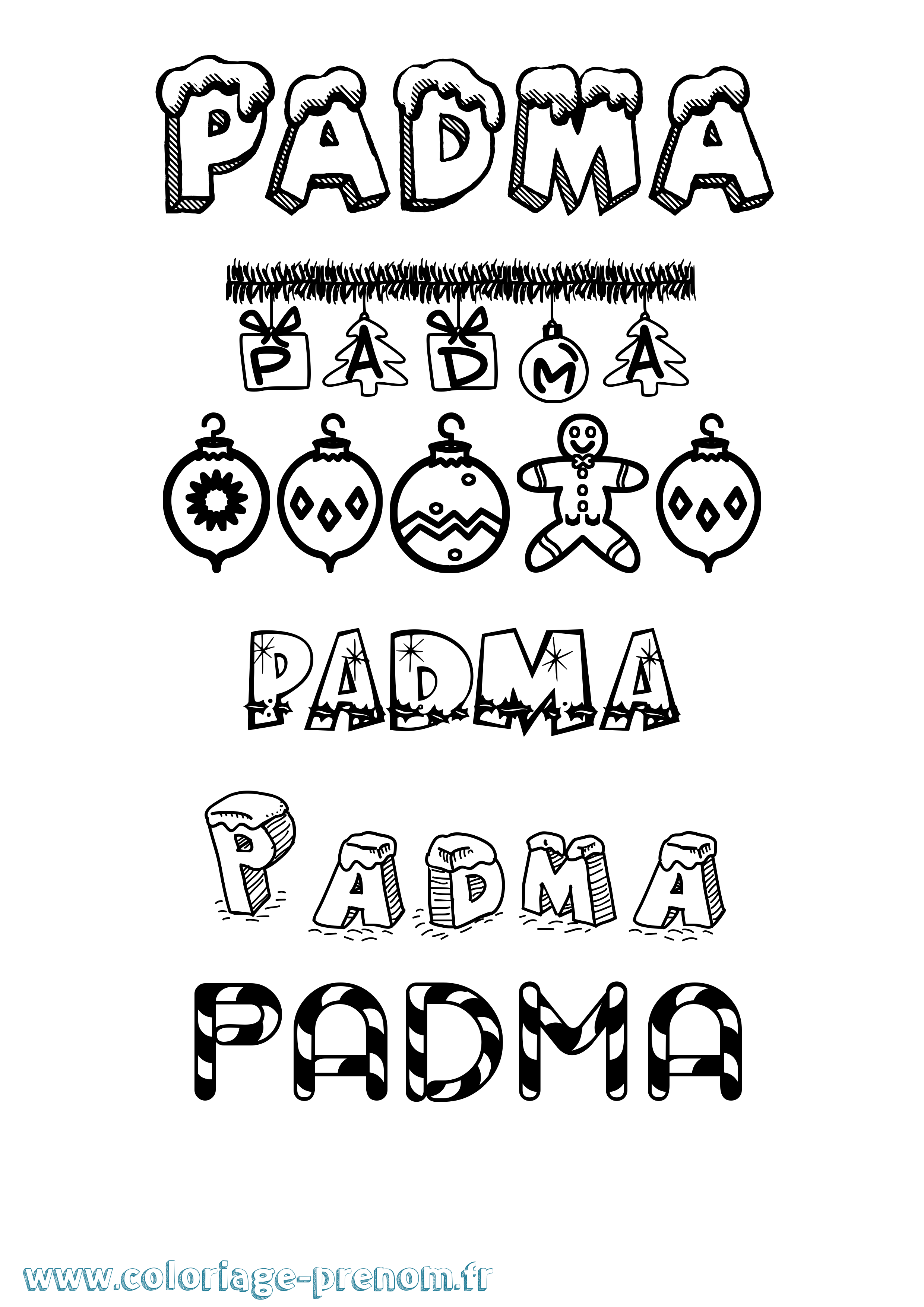 Coloriage Padma Noël Coloriage prénom Padma Noël