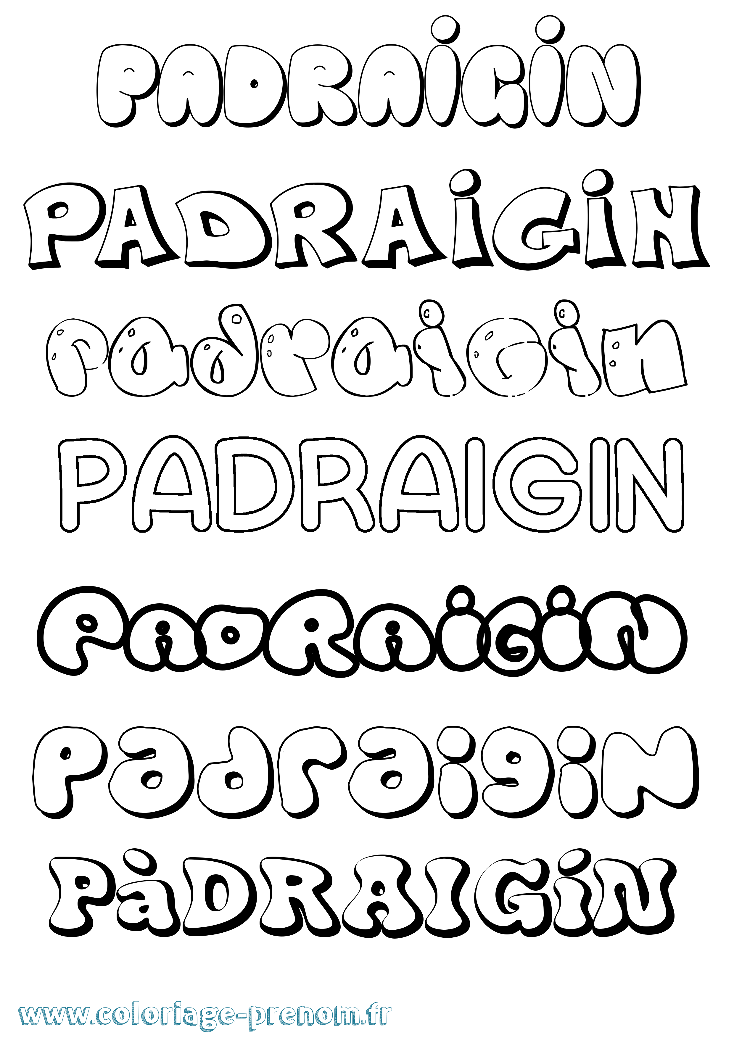 Coloriage Pàdraigín Bubble Coloriage prénom Pàdraigín Bubble