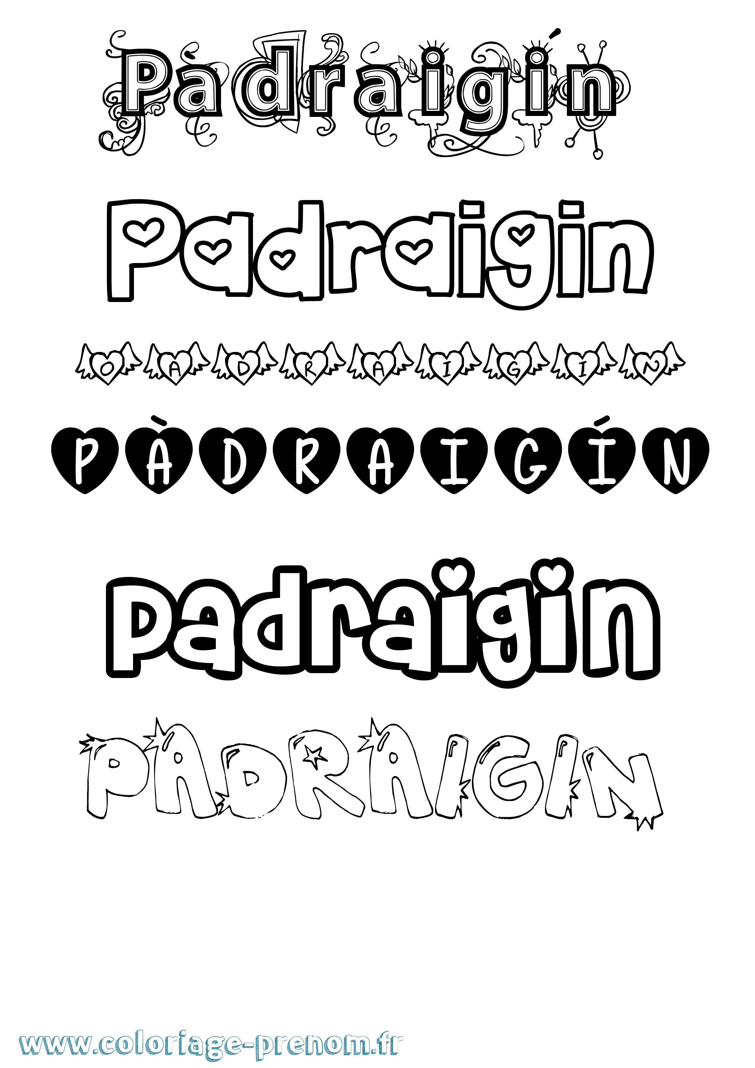 Coloriage Pàdraigín Girly Coloriage prénom Pàdraigín Girly