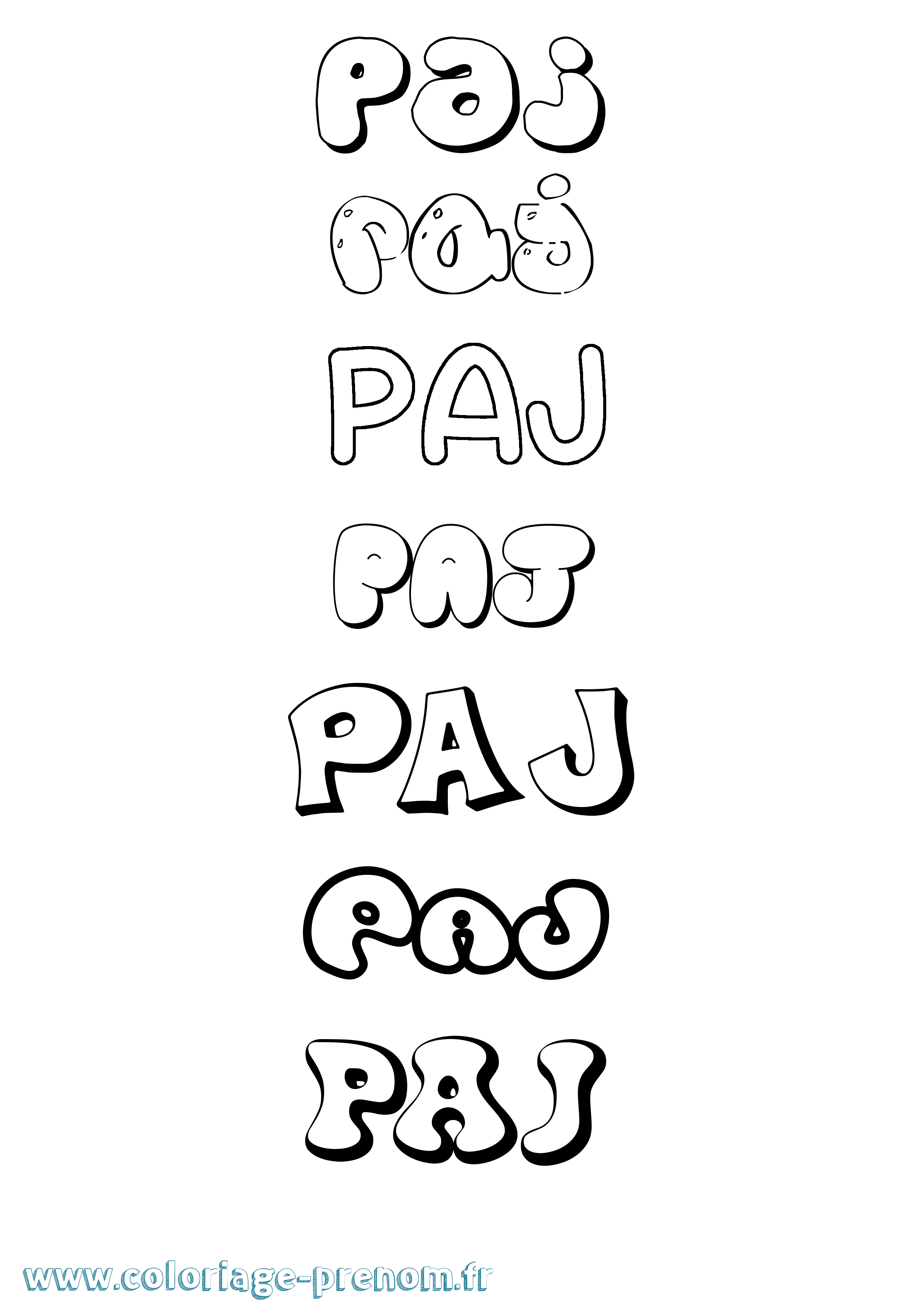 Coloriage Paj Bubble Coloriage prénom Paj Bubble