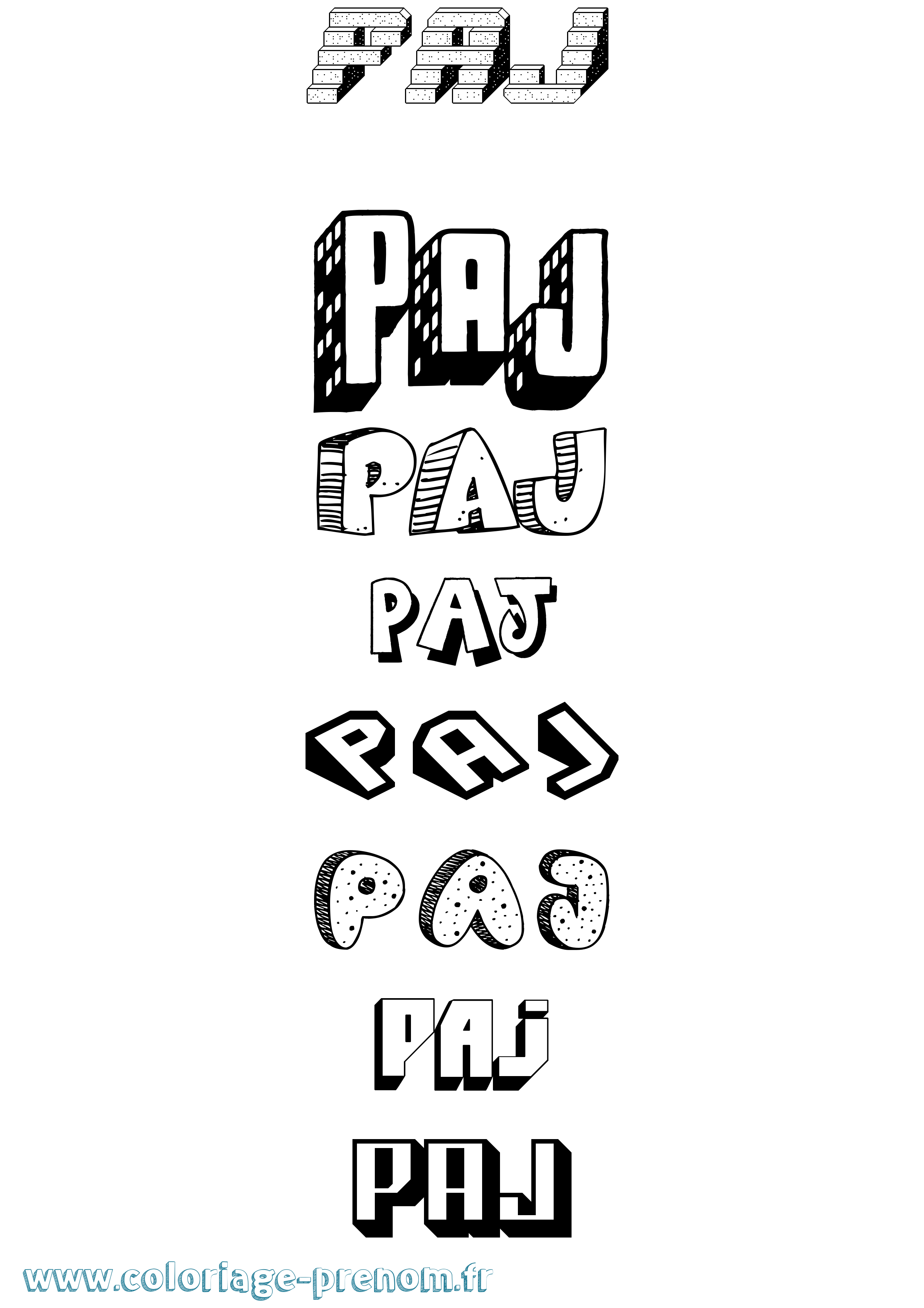 Coloriage Paj Effet 3D Coloriage prénom Paj Effet 3D