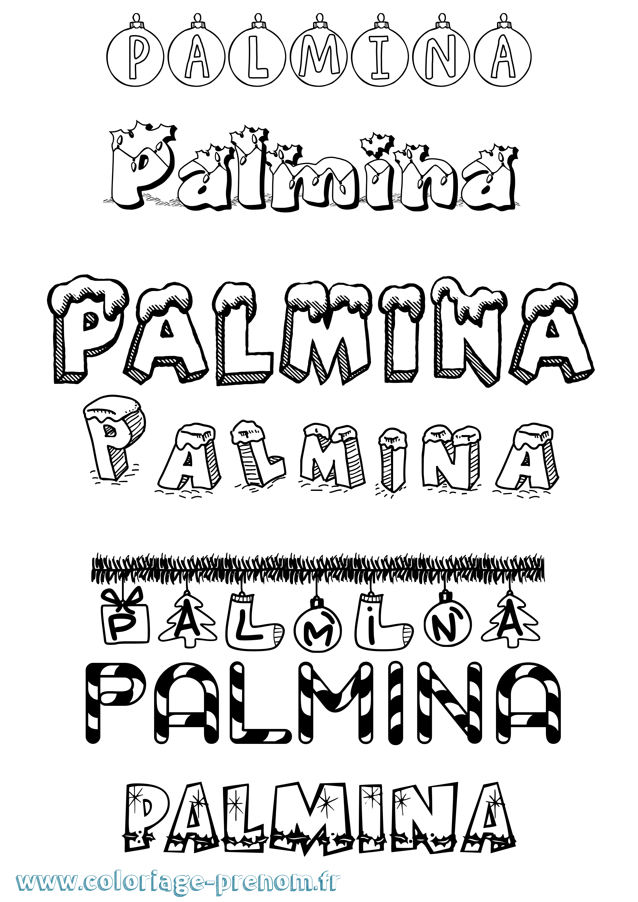 Coloriage Palmina Noël Coloriage prénom Palmina Noël