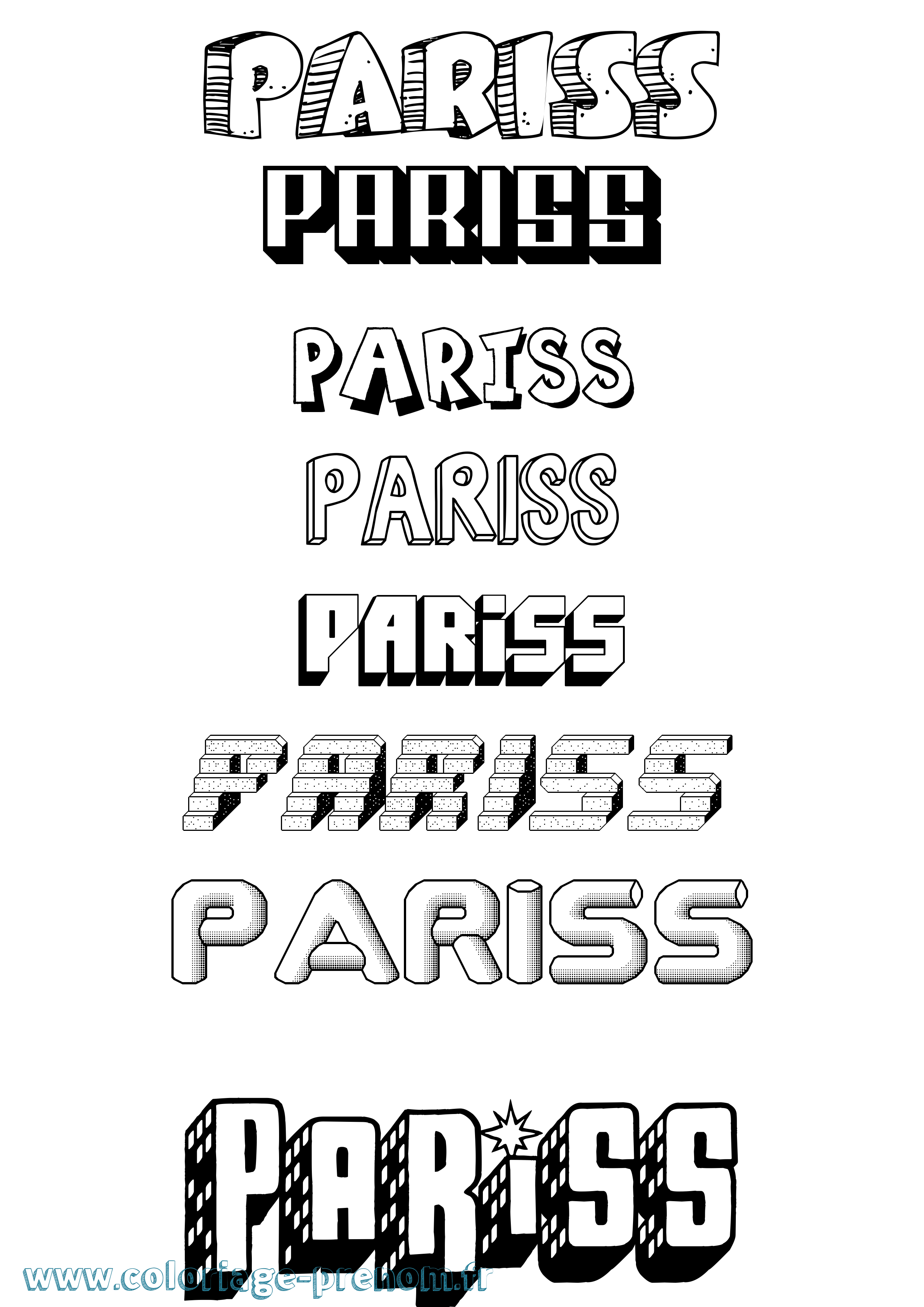 Coloriage Pariss Effet 3D Coloriage prénom Pariss Effet 3D