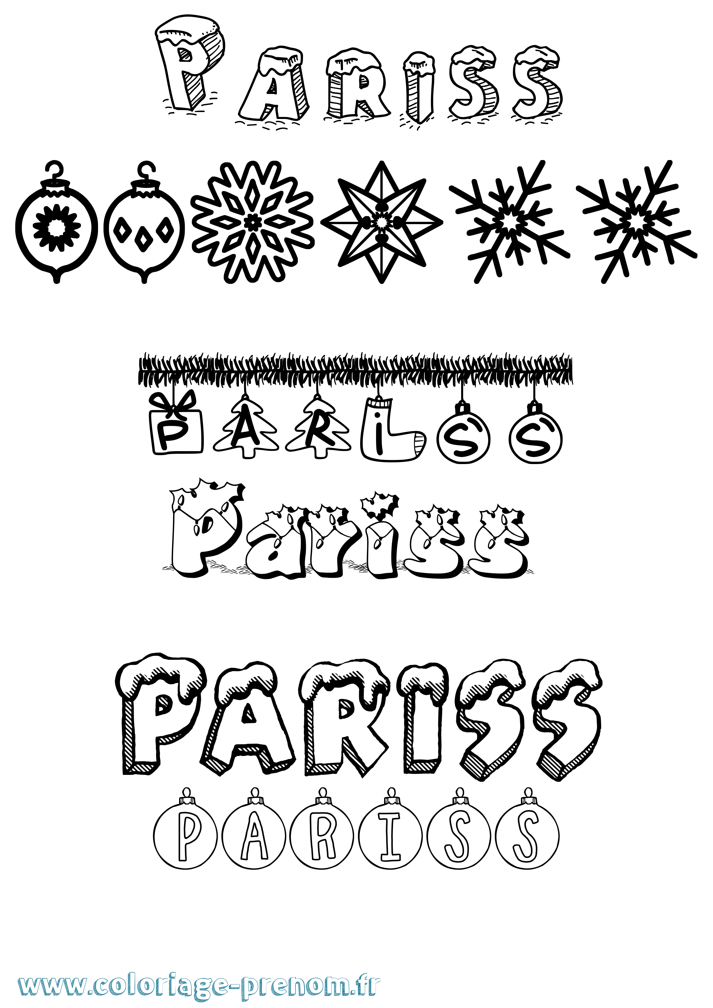 Coloriage Pariss Noël Coloriage prénom Pariss Noël