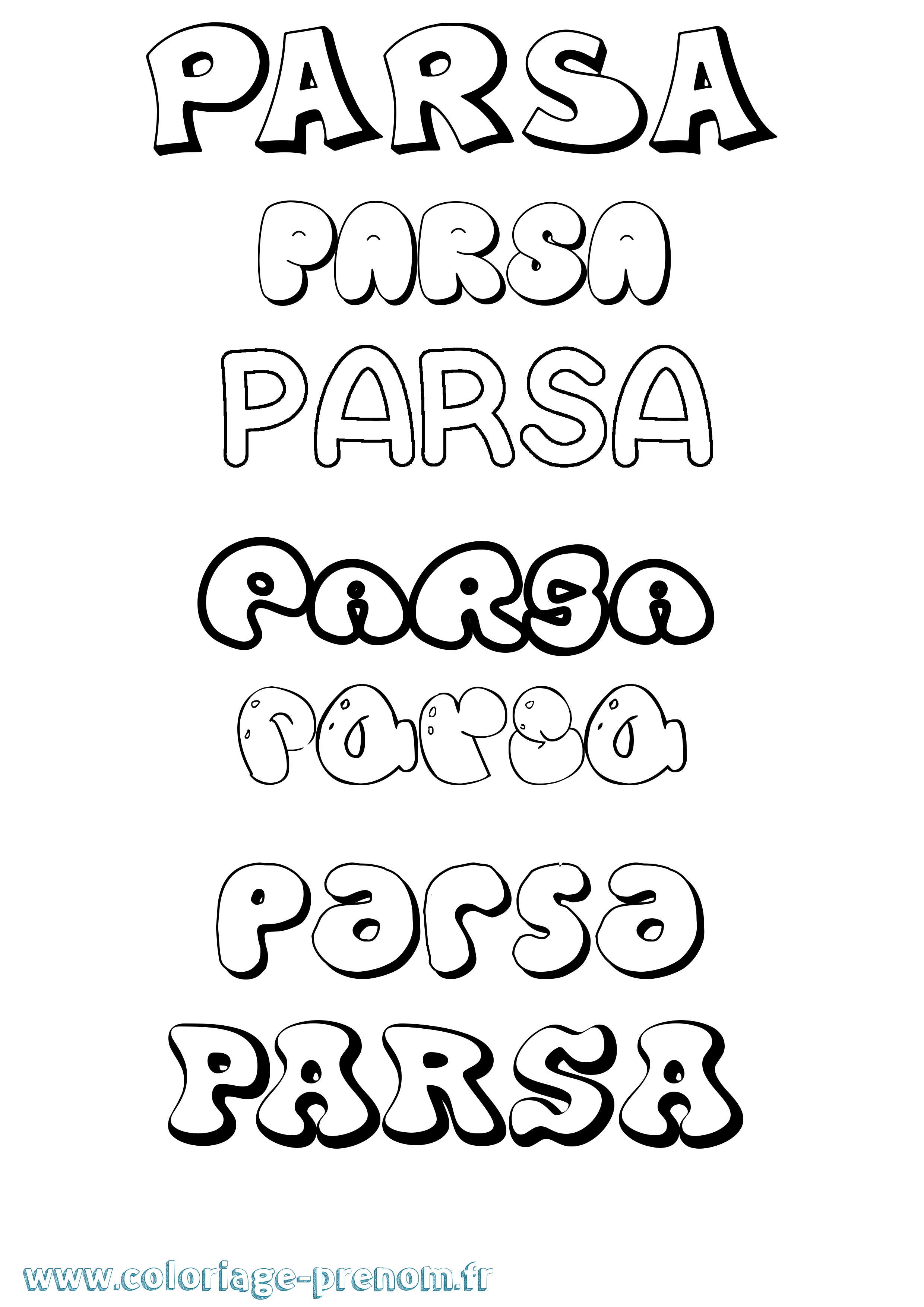 Coloriage Parsa Bubble Coloriage prénom Parsa Bubble
