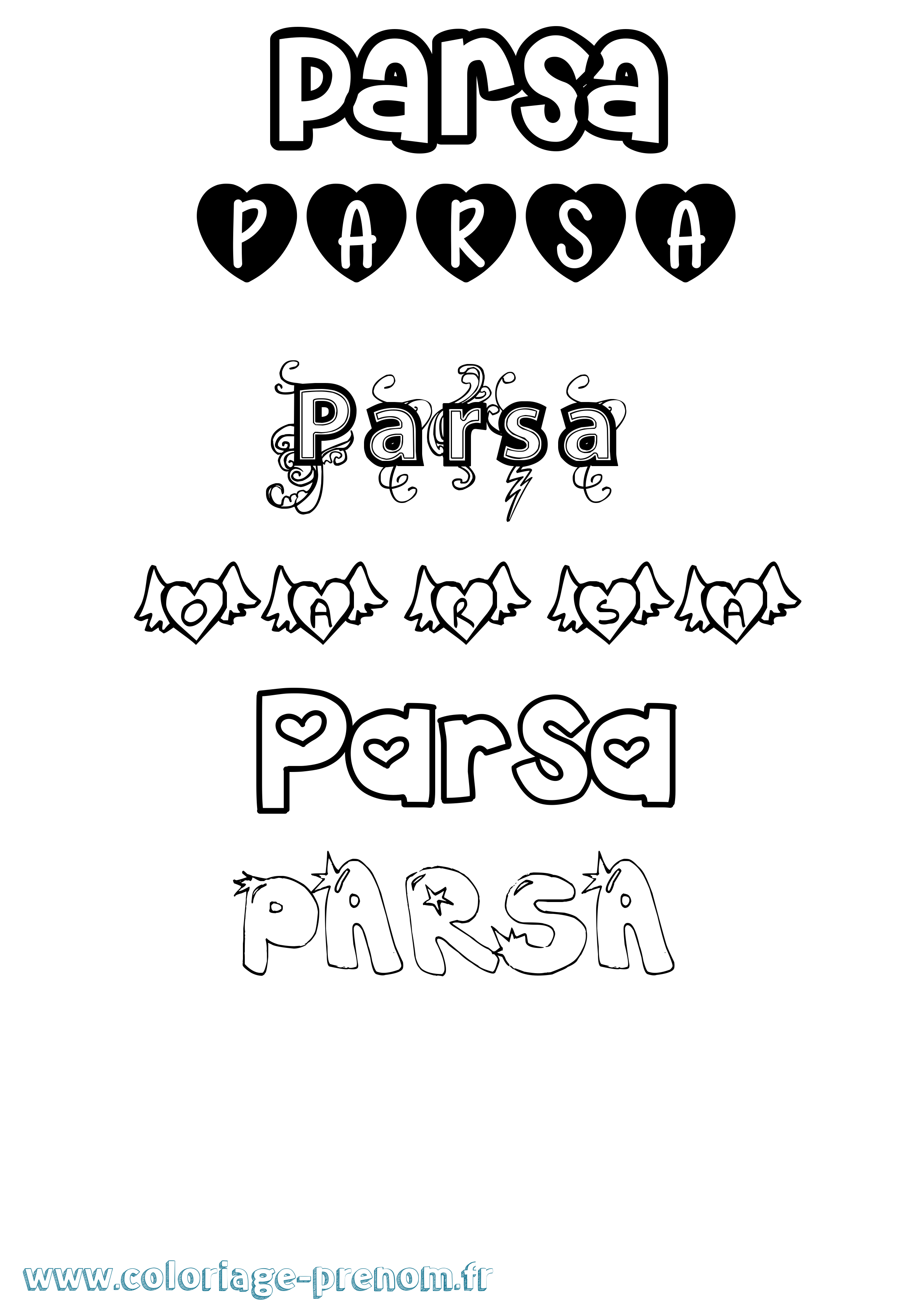Coloriage Parsa Girly Coloriage prénom Parsa Girly