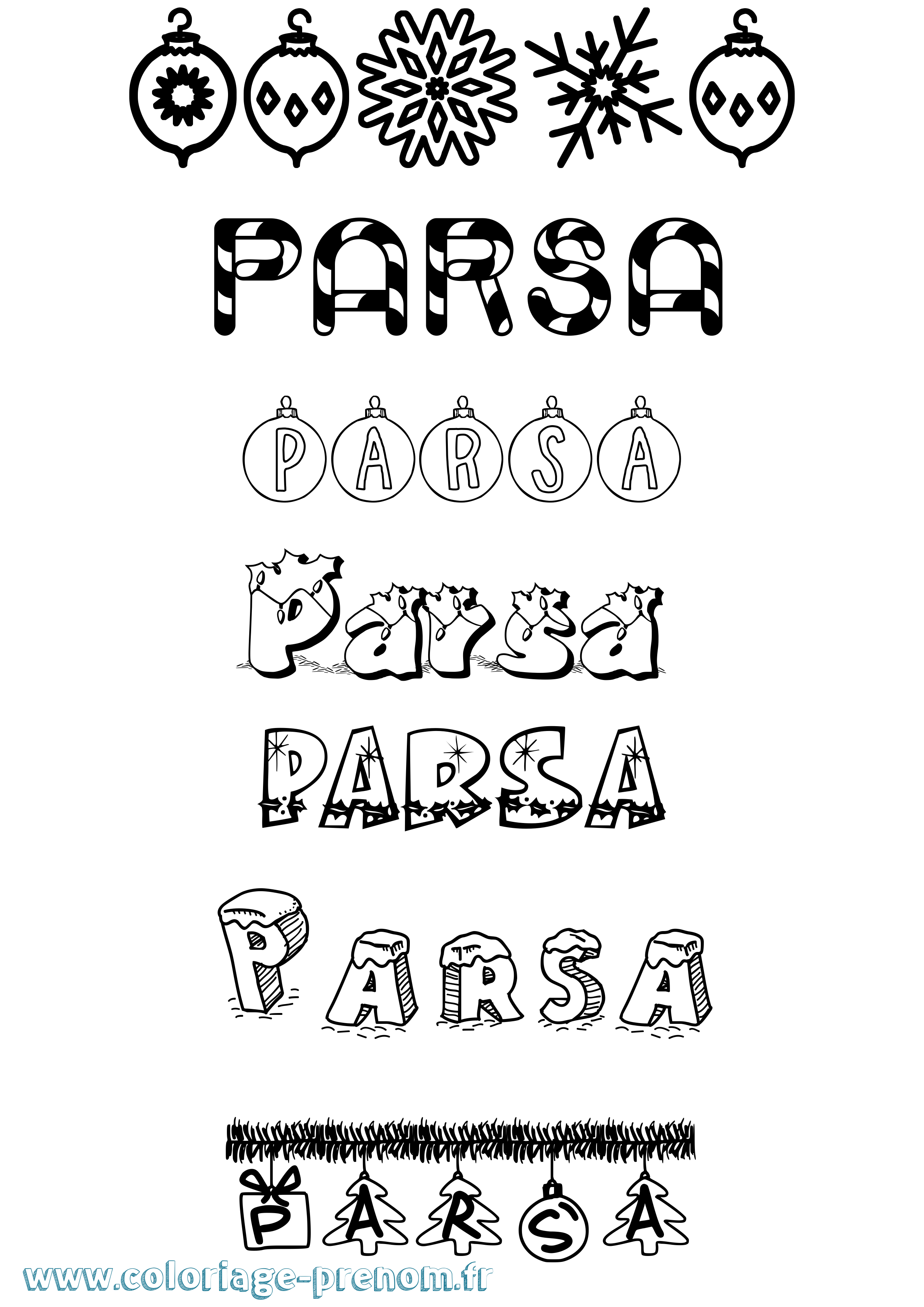 Coloriage Parsa Noël Coloriage prénom Parsa Noël