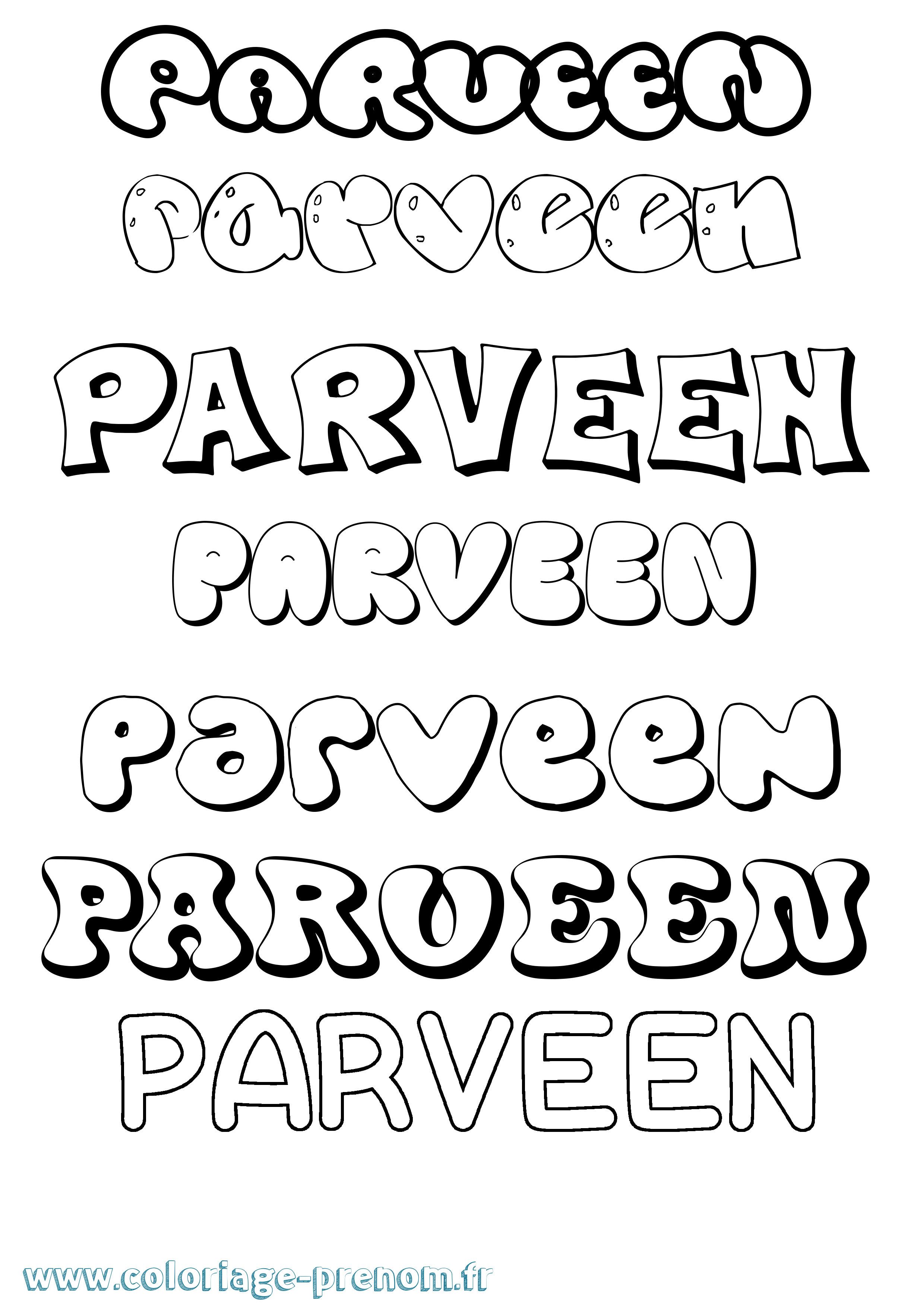 Coloriage Parveen Bubble Coloriage prénom Parveen Bubble