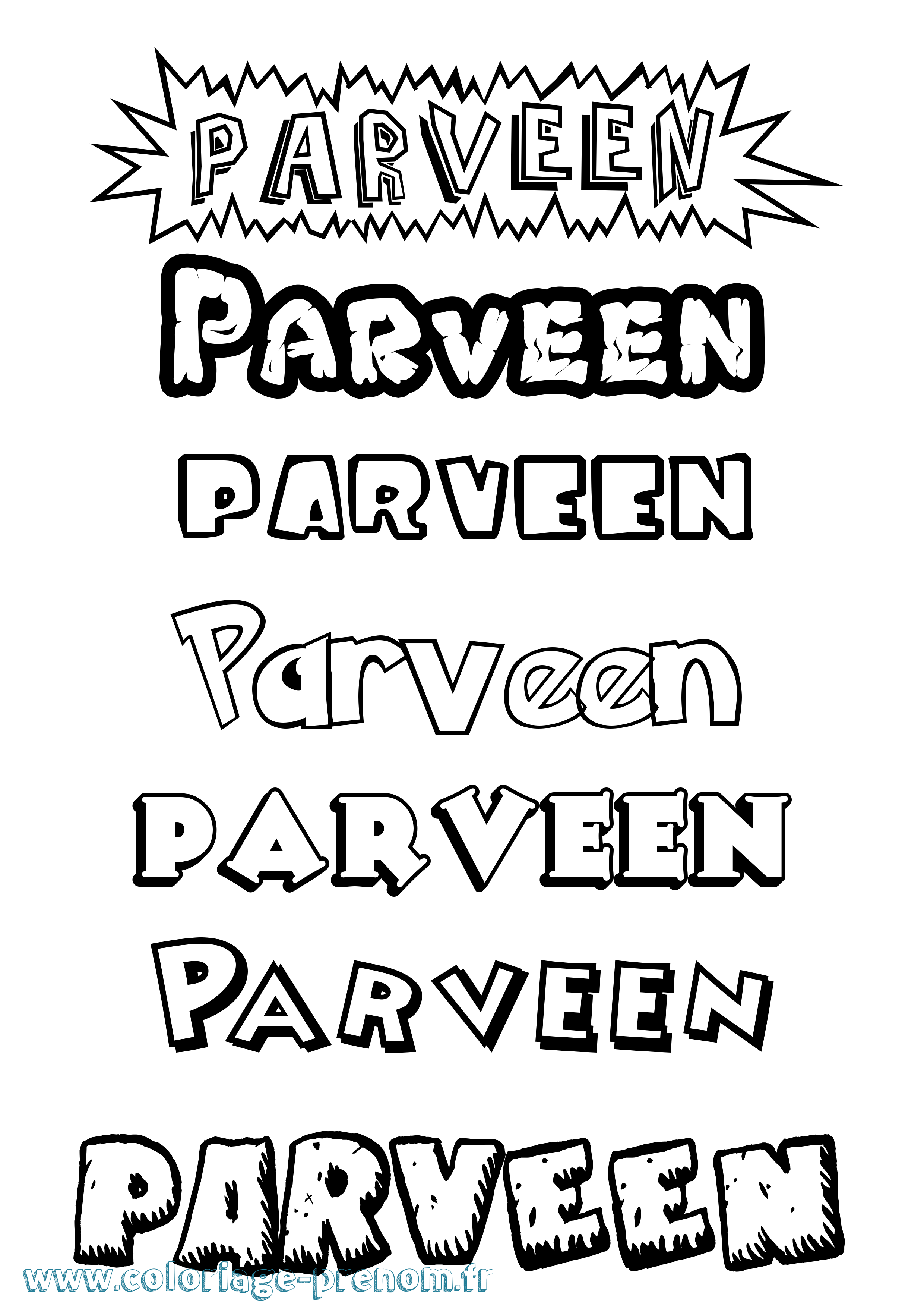 Coloriage Parveen Dessin Animé Coloriage prénom Parveen Dessin Animé
