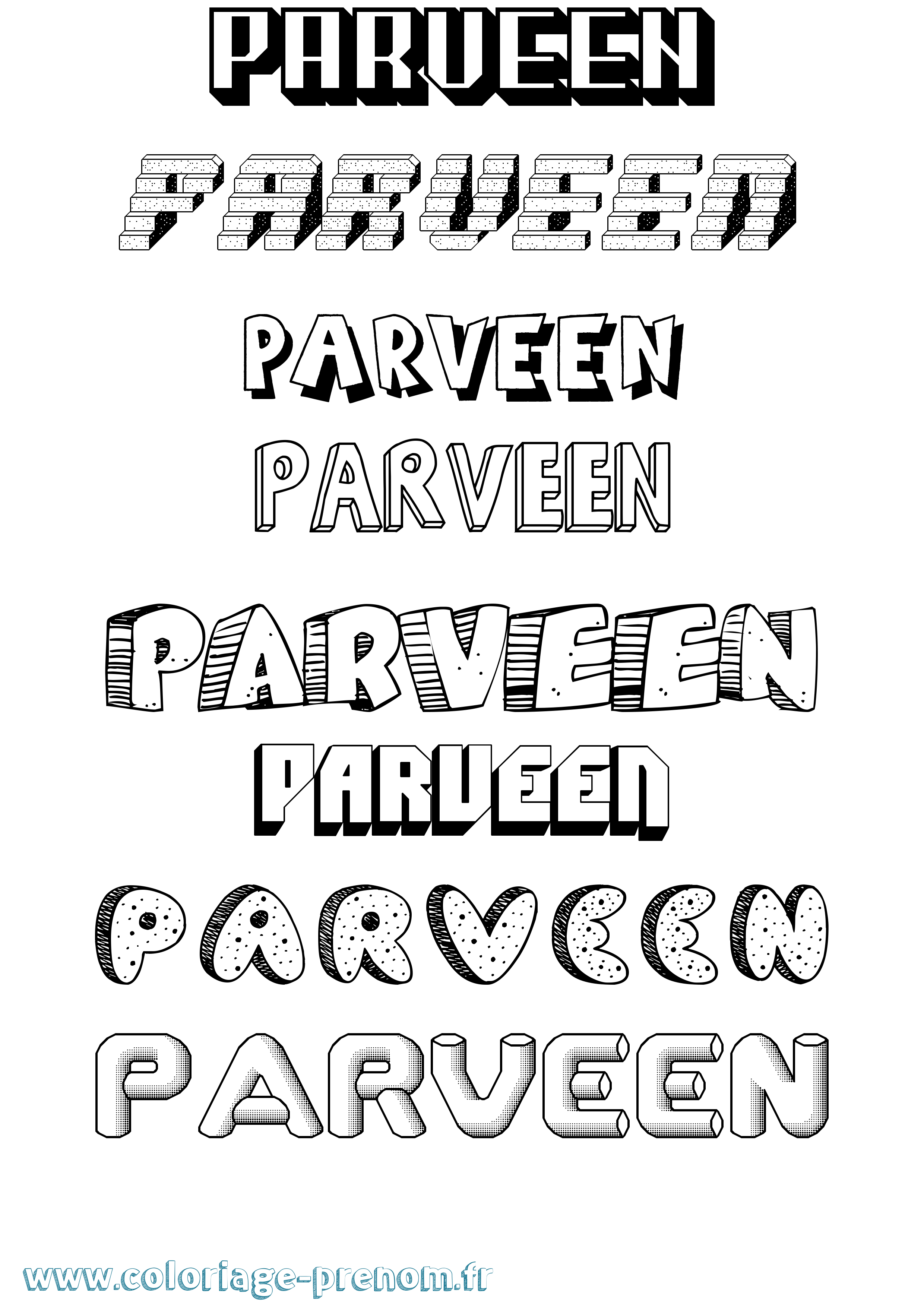 Coloriage Parveen Effet 3D Coloriage prénom Parveen Effet 3D