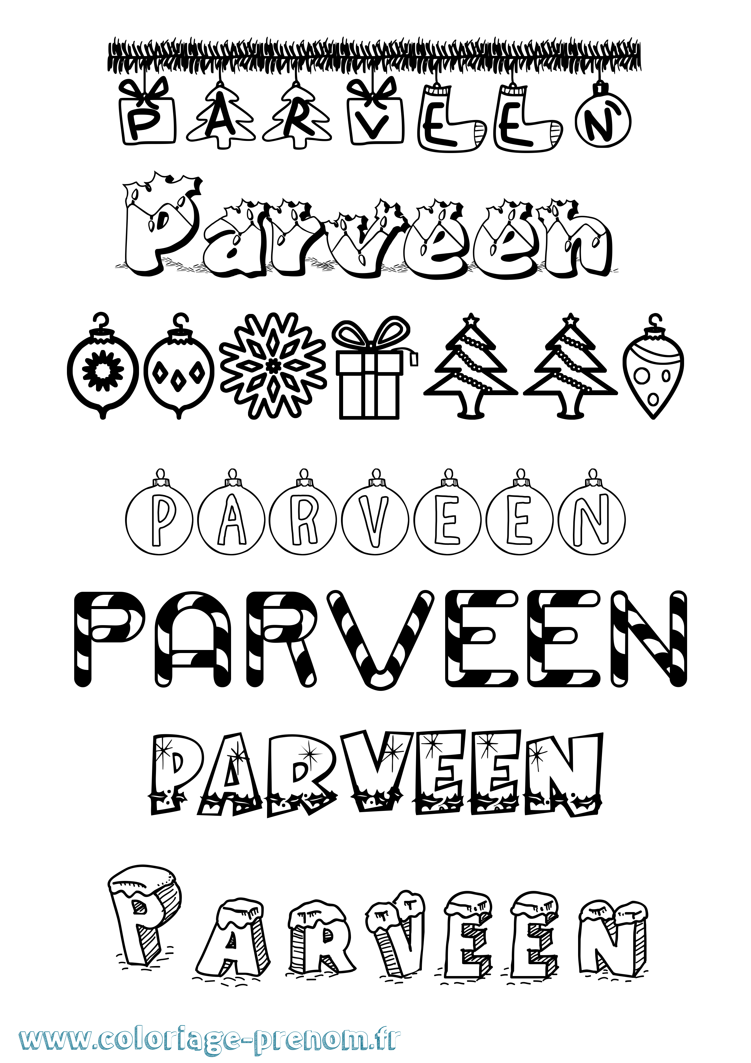 Coloriage Parveen Noël Coloriage prénom Parveen Noël