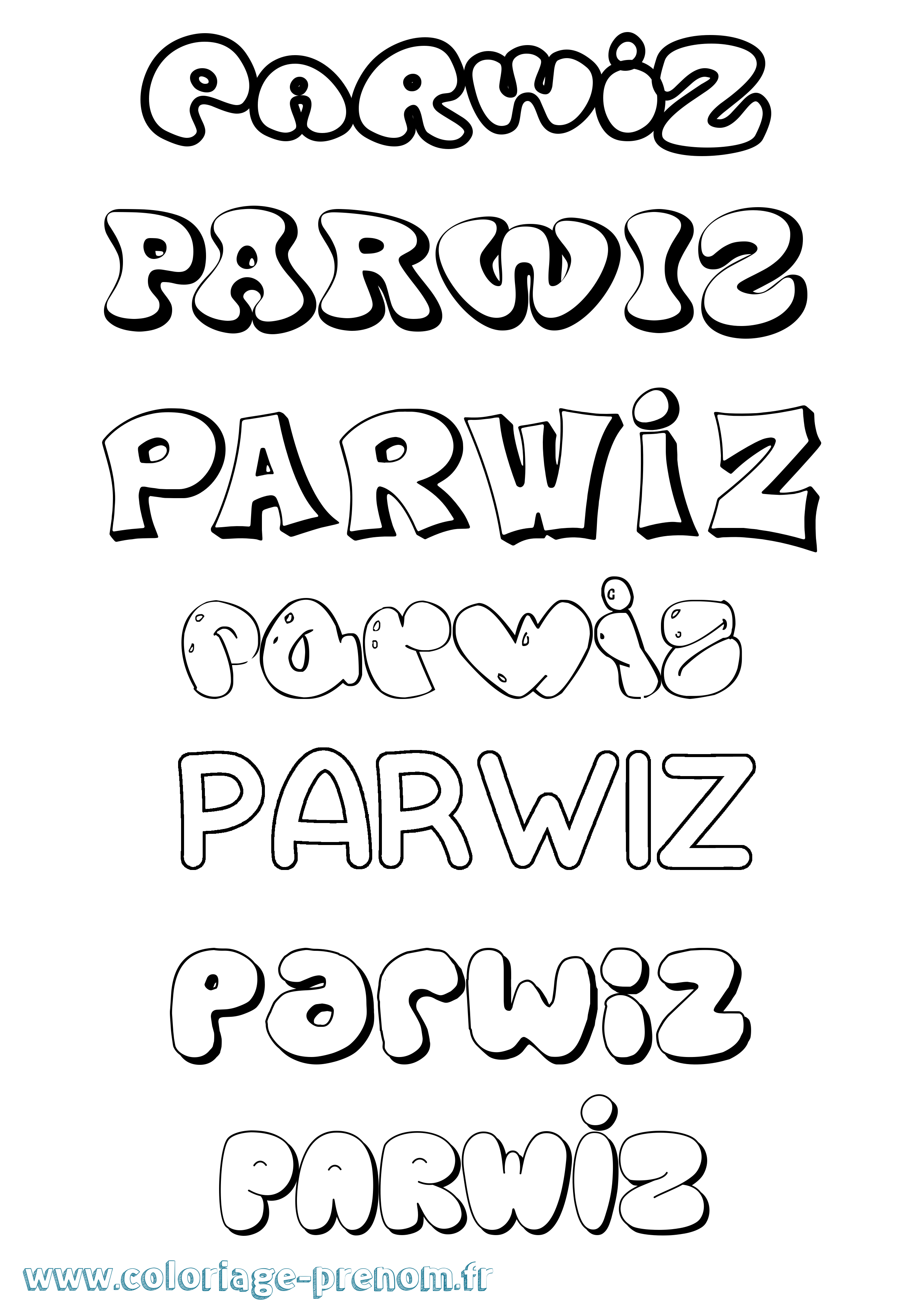 Coloriage Parwiz Bubble Coloriage prénom Parwiz Bubble