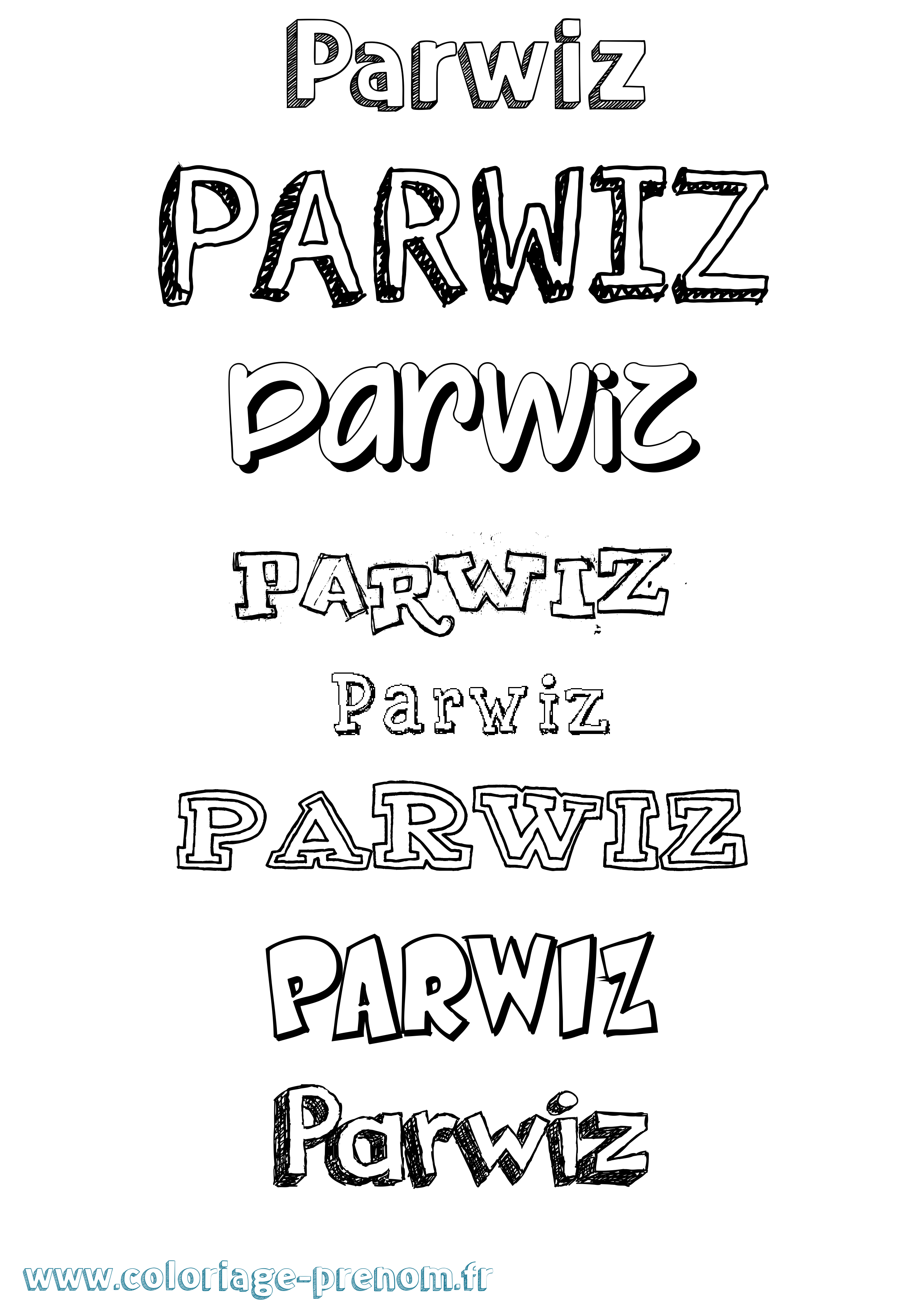 Coloriage Parwiz Dessiné Coloriage prénom Parwiz Dessiné