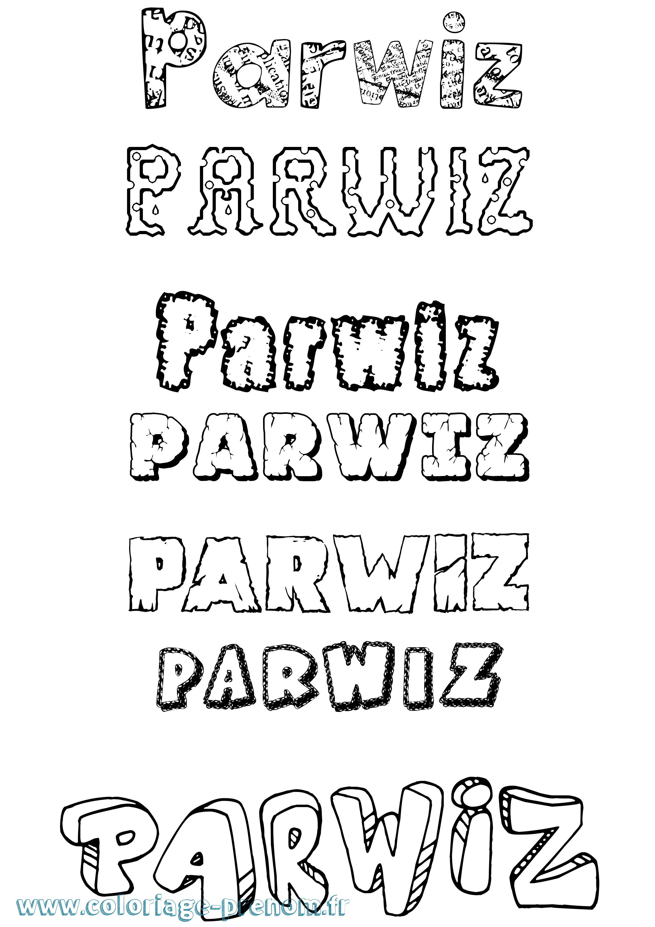 Coloriage Parwiz Destructuré Coloriage prénom Parwiz Destructuré