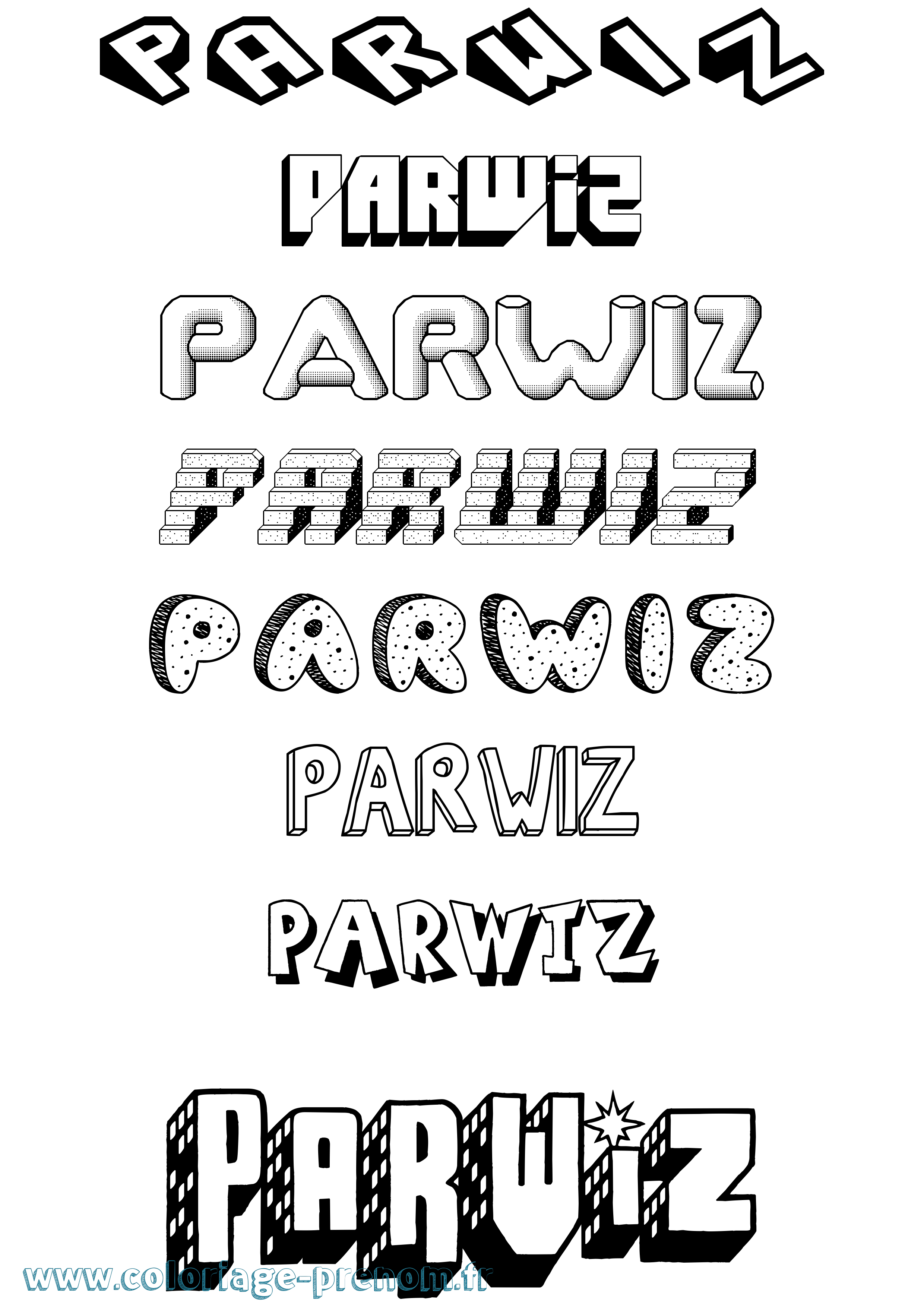 Coloriage Parwiz Effet 3D Coloriage prénom Parwiz Effet 3D