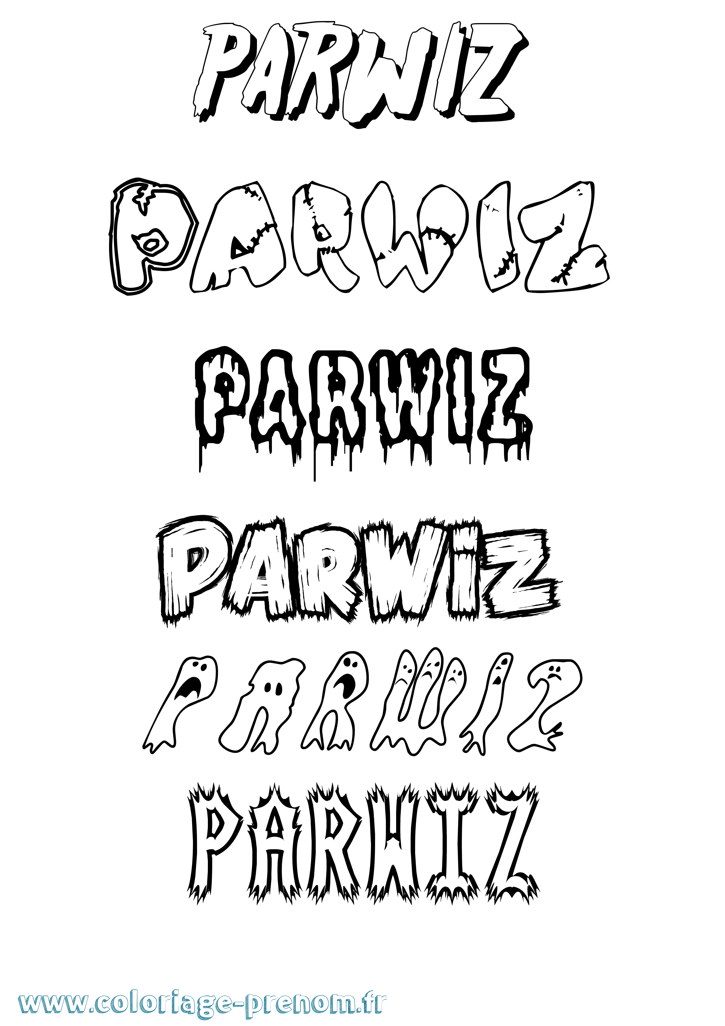 Coloriage Parwiz Frisson Coloriage prénom Parwiz Frisson