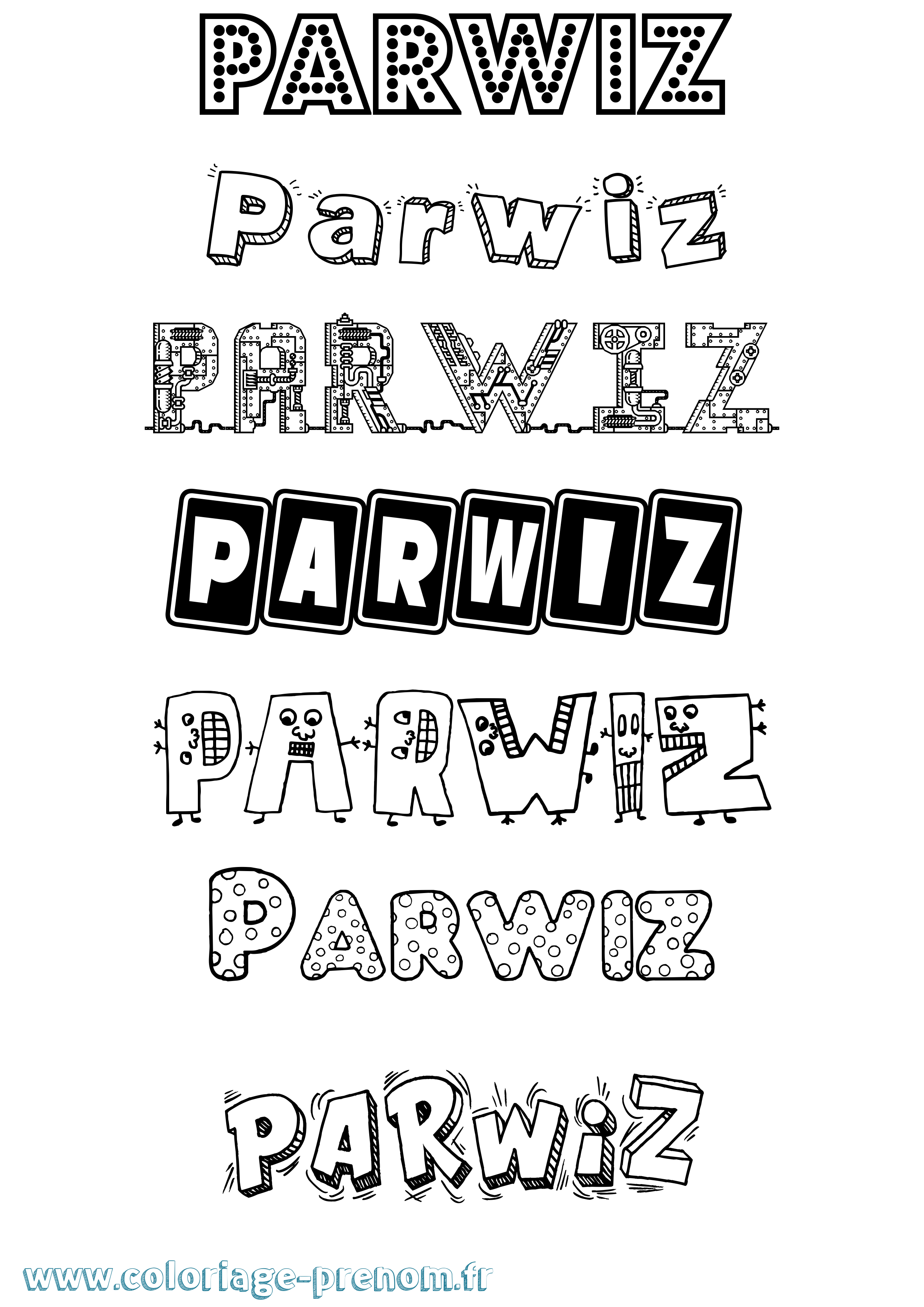 Coloriage Parwiz Fun Coloriage prénom Parwiz Fun