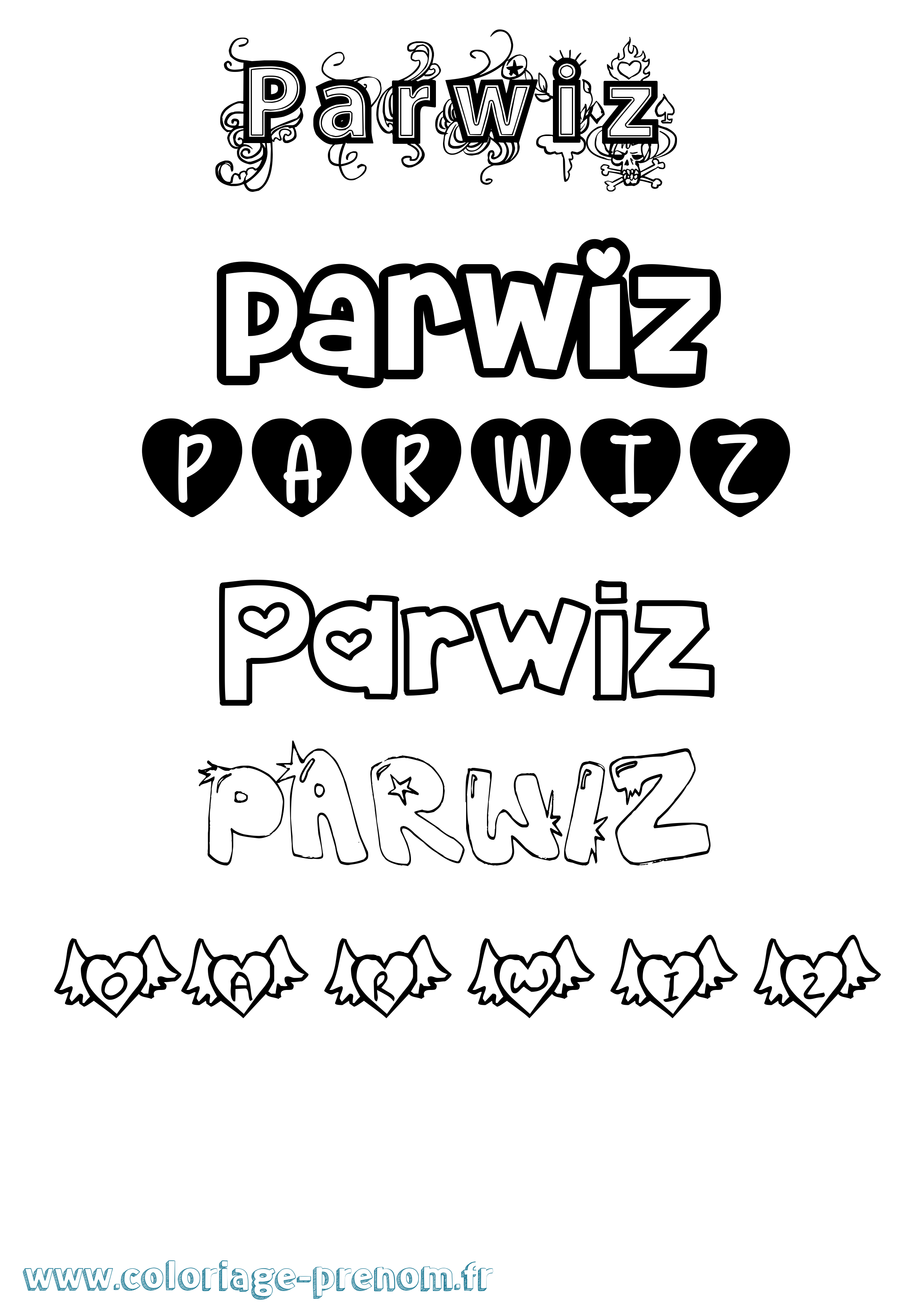 Coloriage Parwiz Girly Coloriage prénom Parwiz Girly