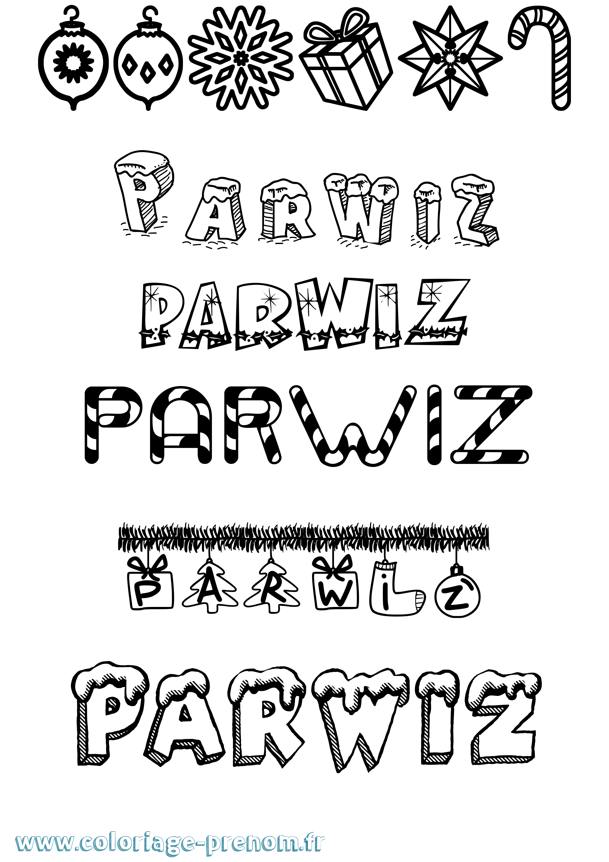 Coloriage Parwiz Noël Coloriage prénom Parwiz Noël