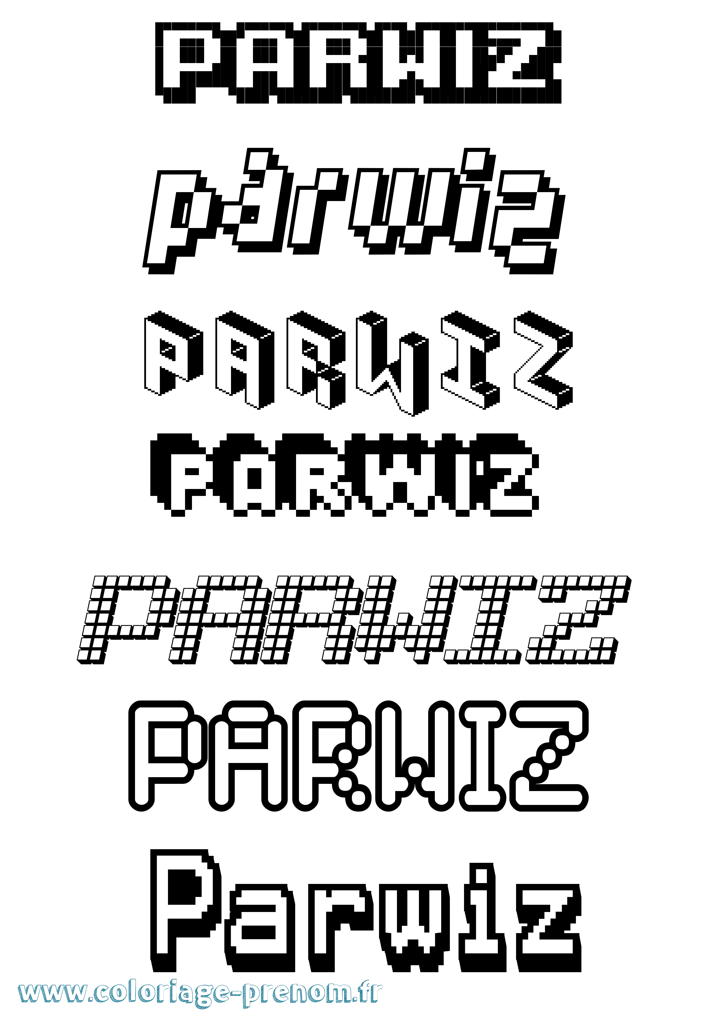 Coloriage Parwiz Pixel Coloriage prénom Parwiz Pixel