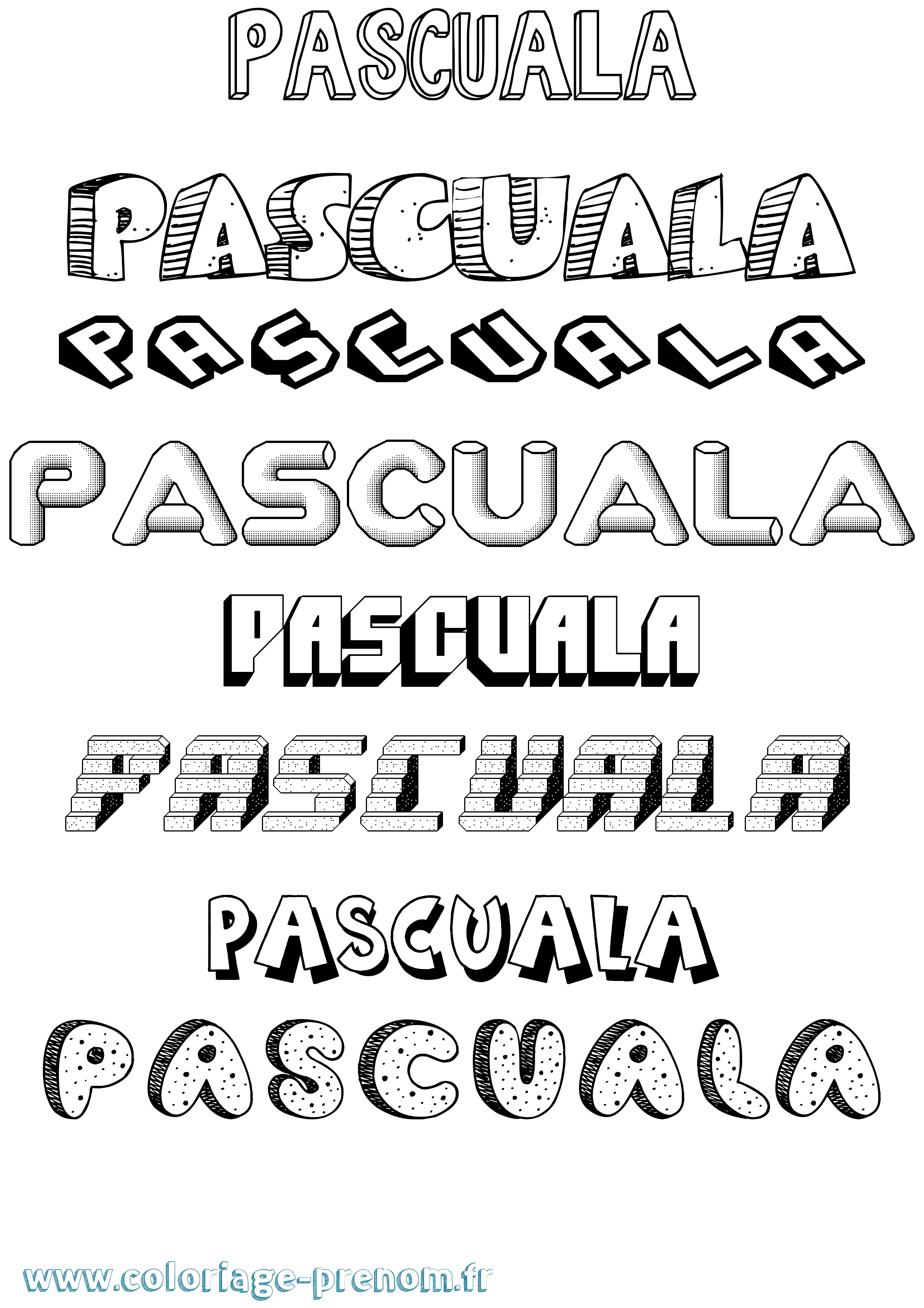 Coloriage Pascuala Effet 3D Coloriage prénom Pascuala Effet 3D