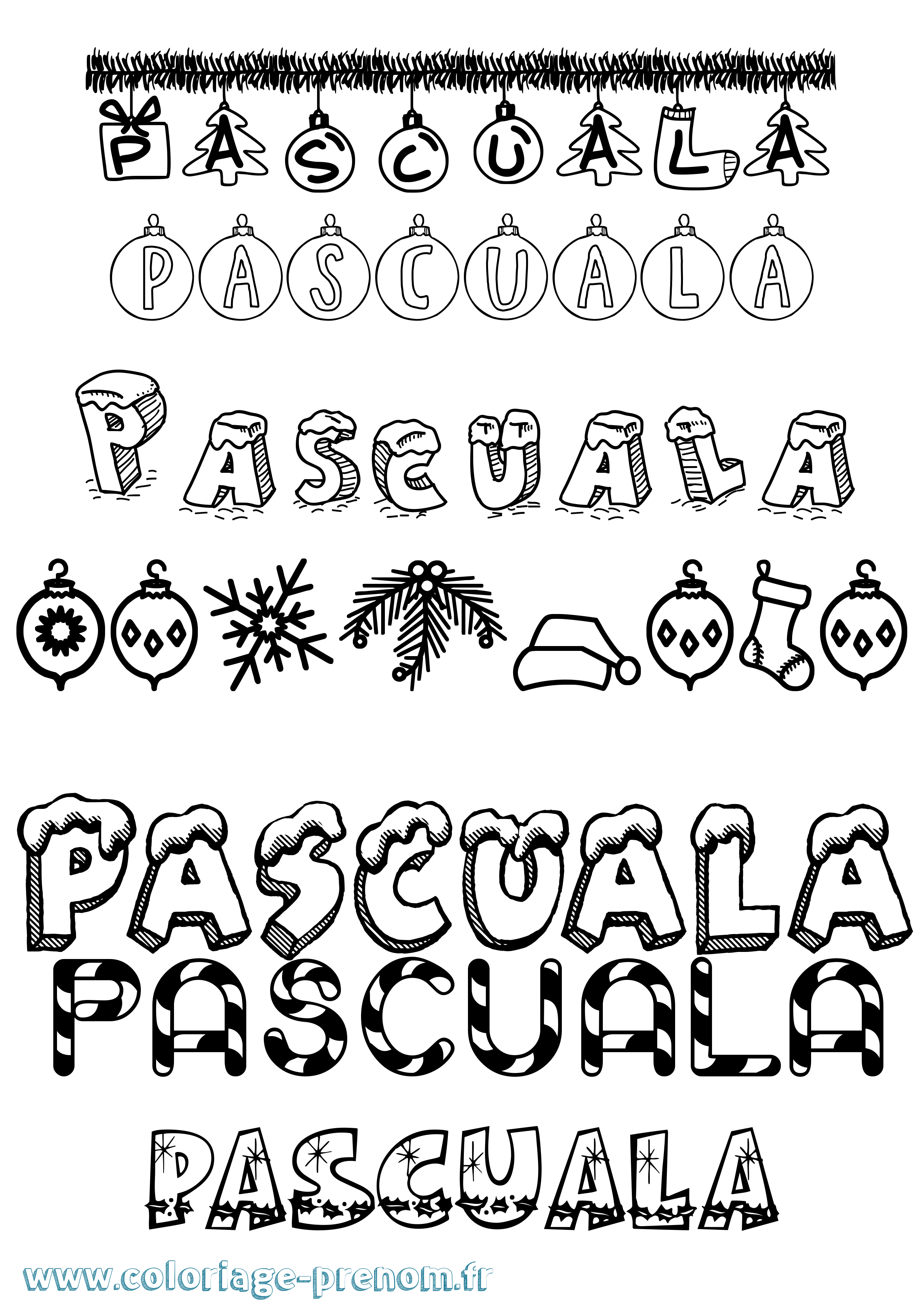 Coloriage Pascuala Noël Coloriage prénom Pascuala Noël