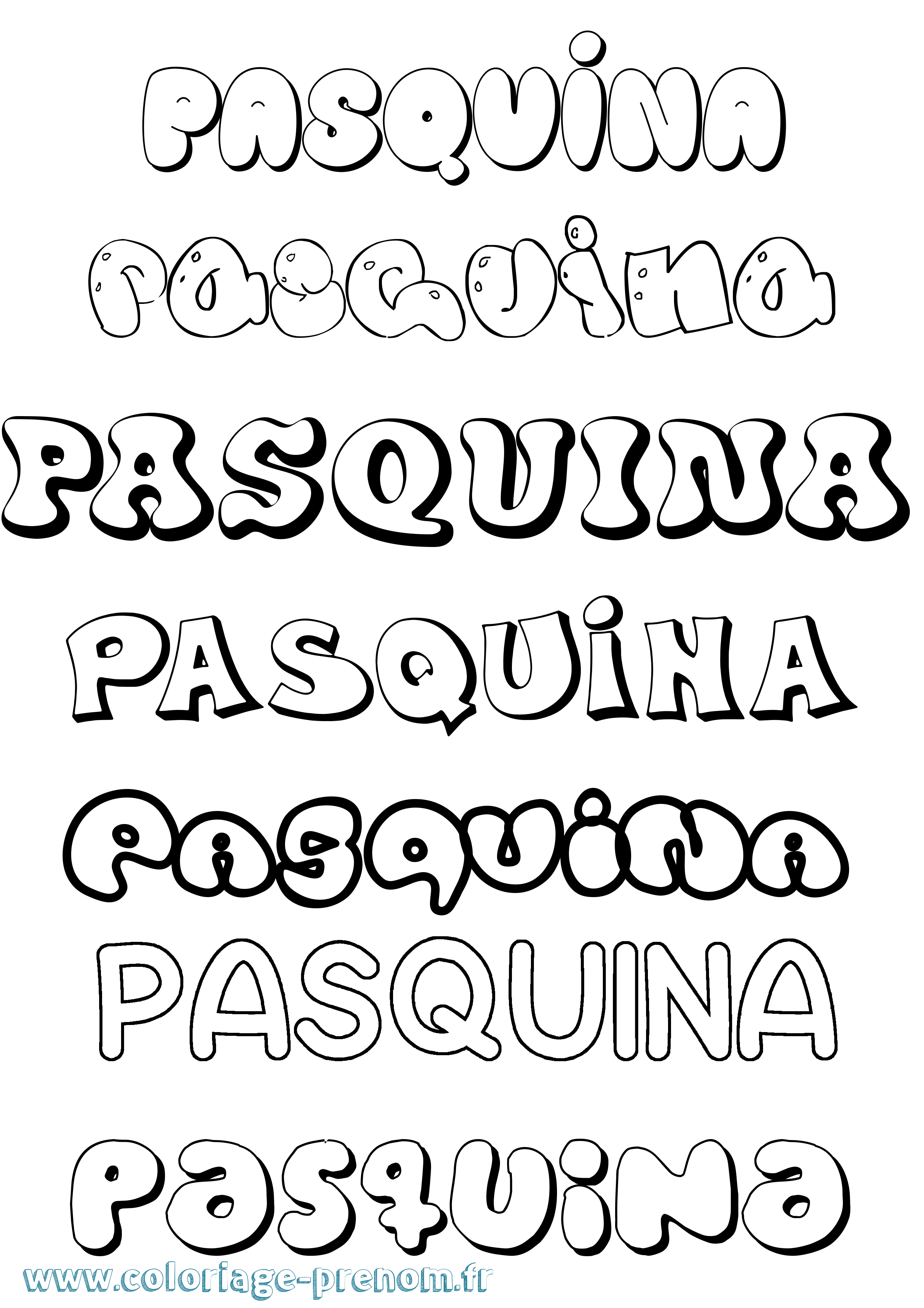 Coloriage Pasquina Bubble Coloriage prénom Pasquina Bubble