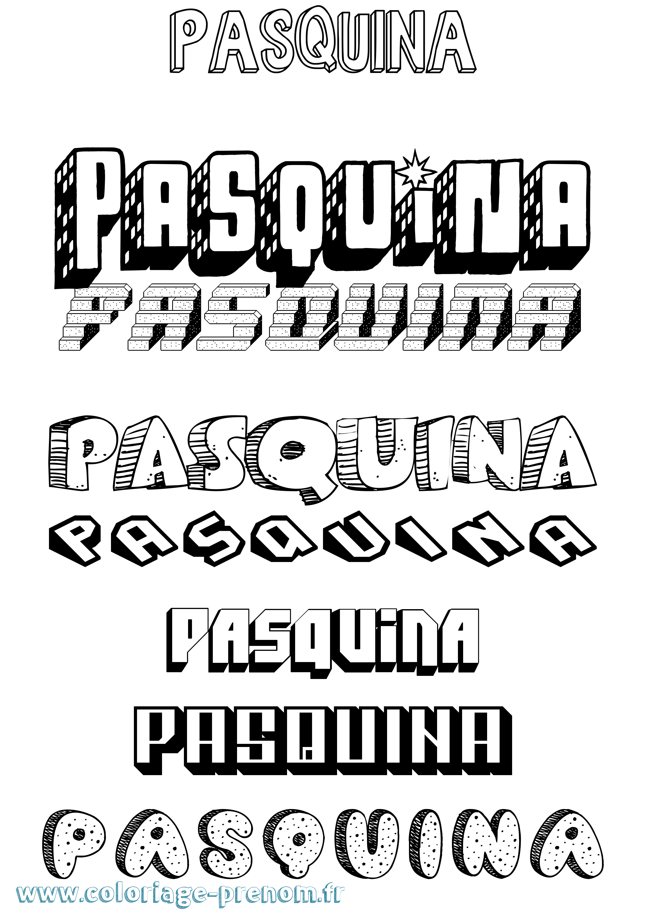 Coloriage Pasquina Effet 3D Coloriage prénom Pasquina Effet 3D
