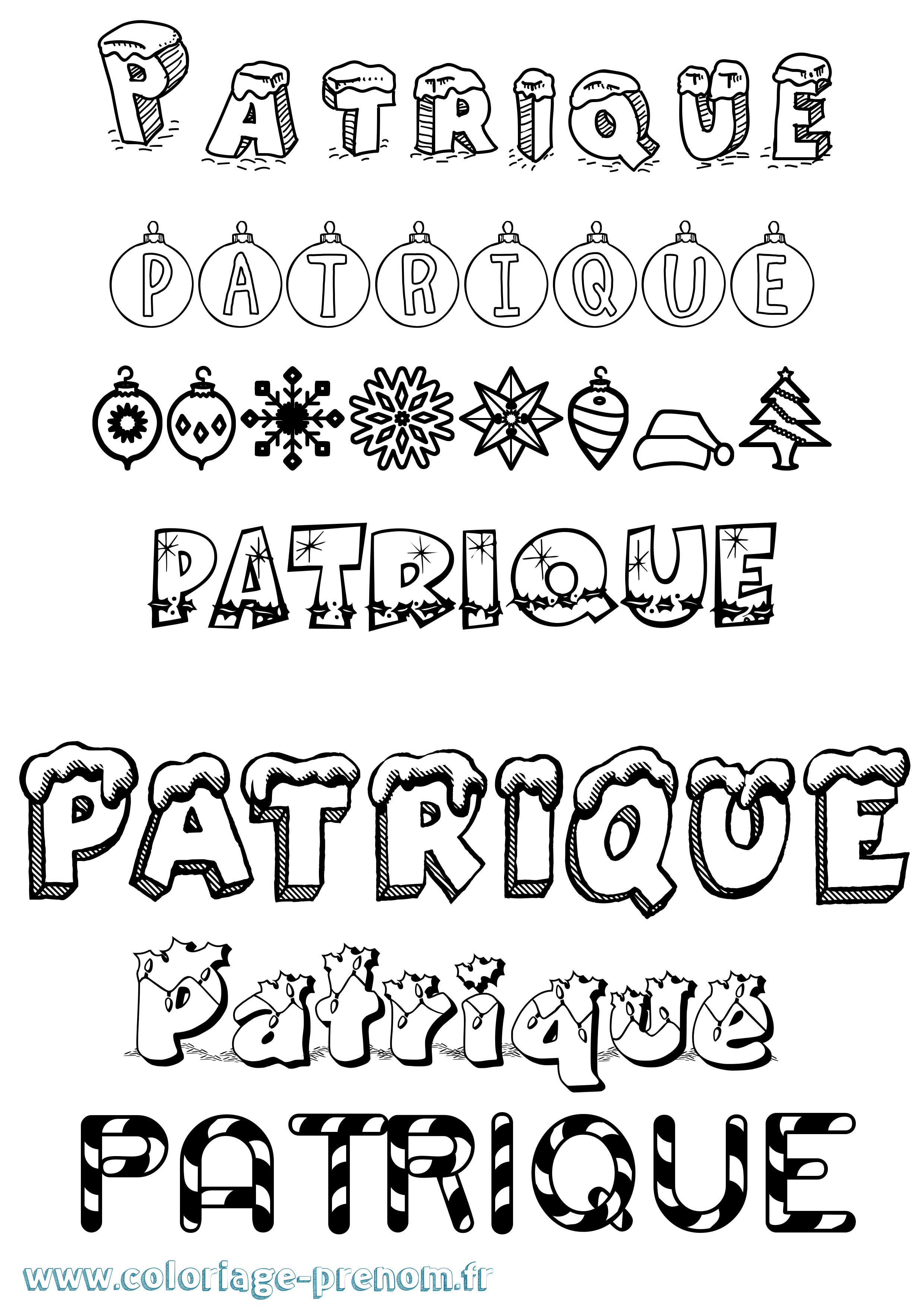 Coloriage Patrique Noël Coloriage prénom Patrique Noël