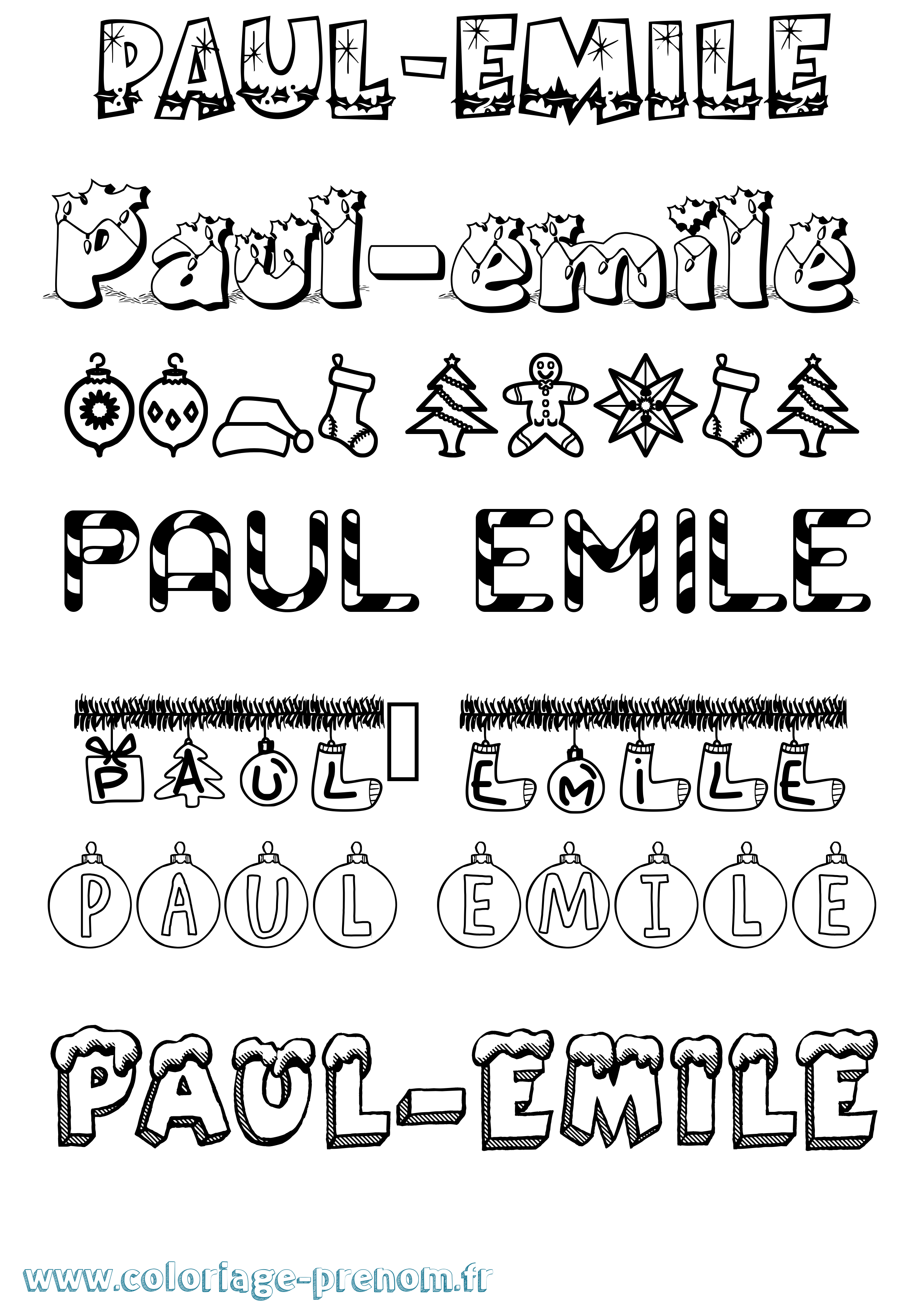 Coloriage Paul-Emile Noël Coloriage prénom Paul-Emile Noël