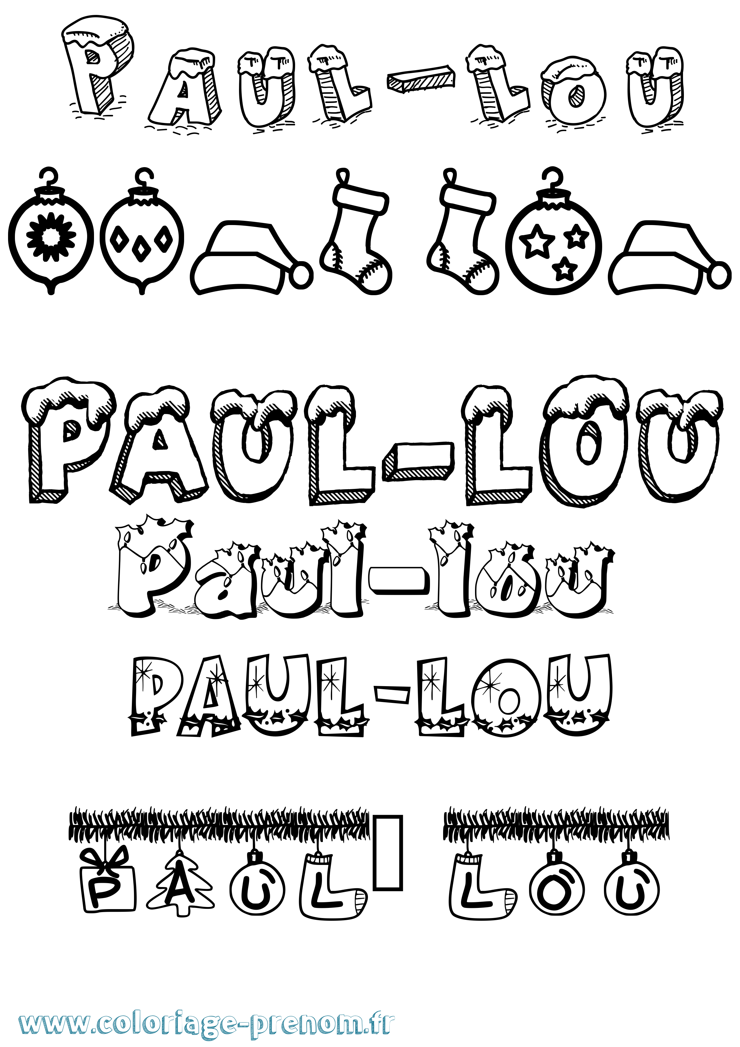 Coloriage Paul-Lou Noël Coloriage prénom Paul-Lou Noël