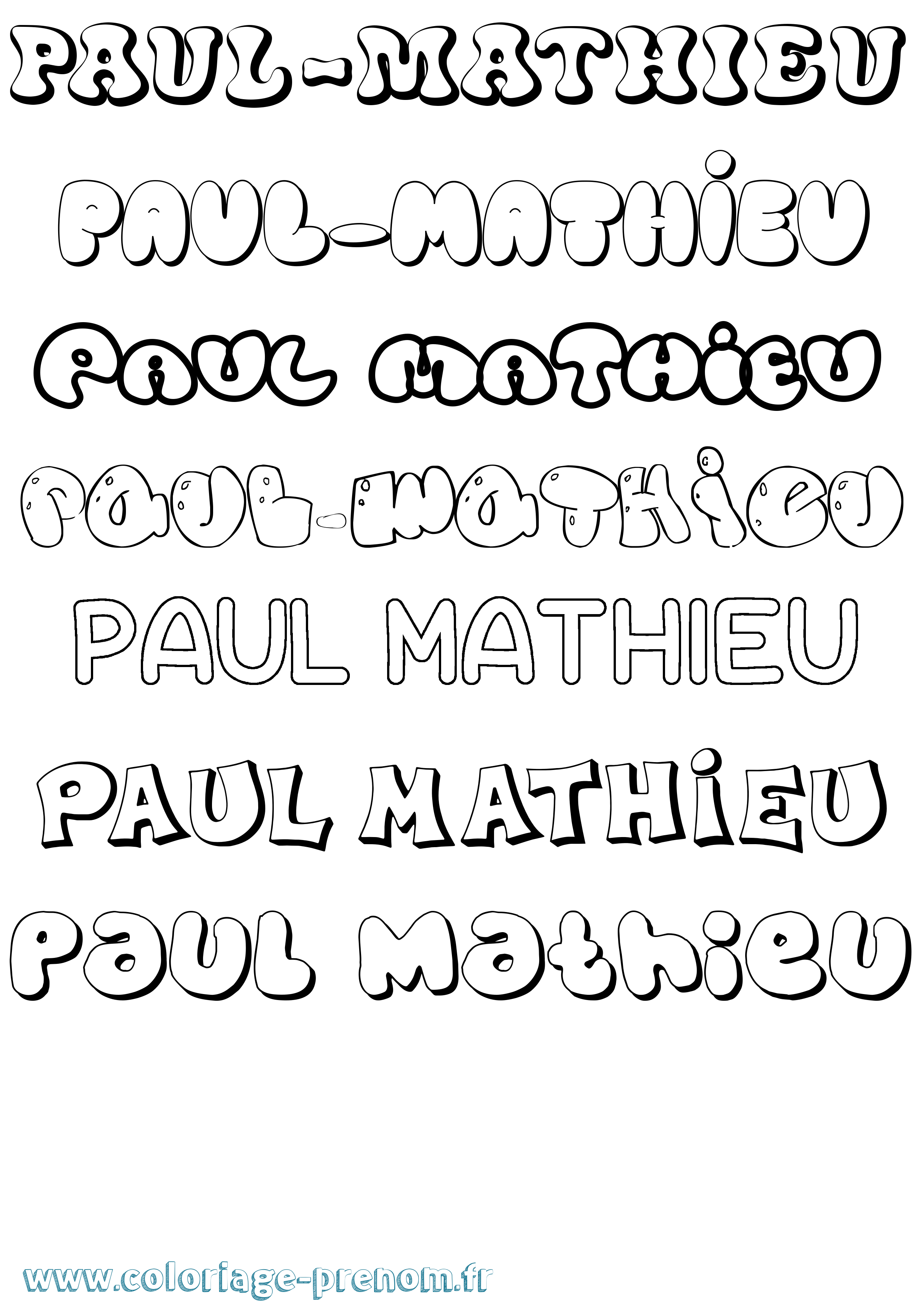 Coloriage Paul-Mathieu Bubble Coloriage prénom Paul-Mathieu Bubble