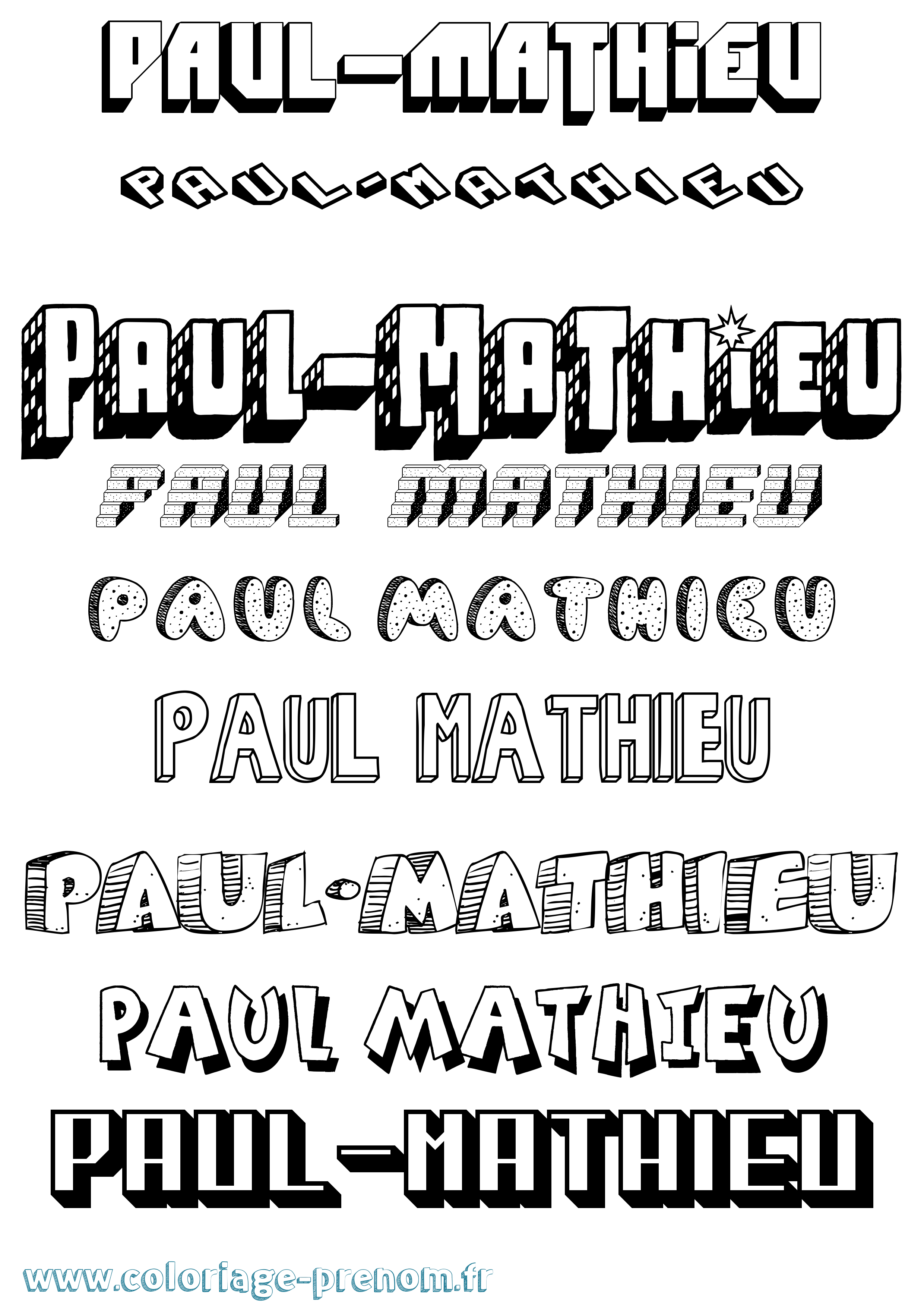 Coloriage Paul-Mathieu Effet 3D Coloriage prénom Paul-Mathieu Effet 3D