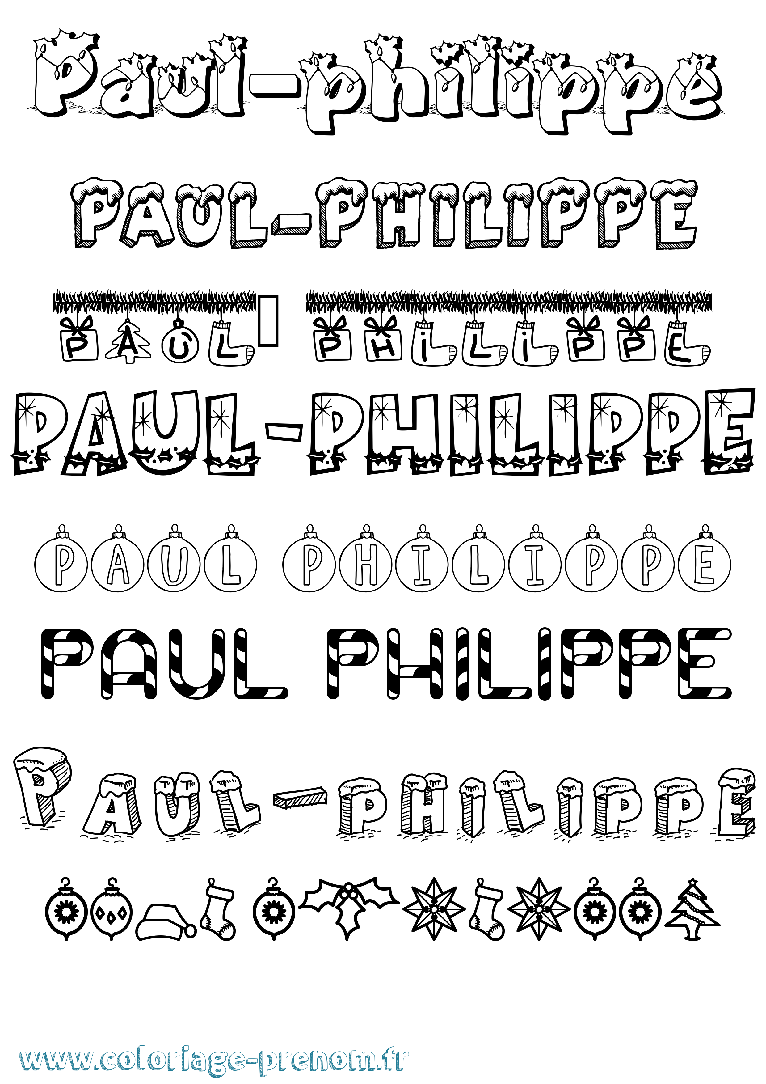 Coloriage Paul-Philippe Noël Coloriage prénom Paul-Philippe Noël