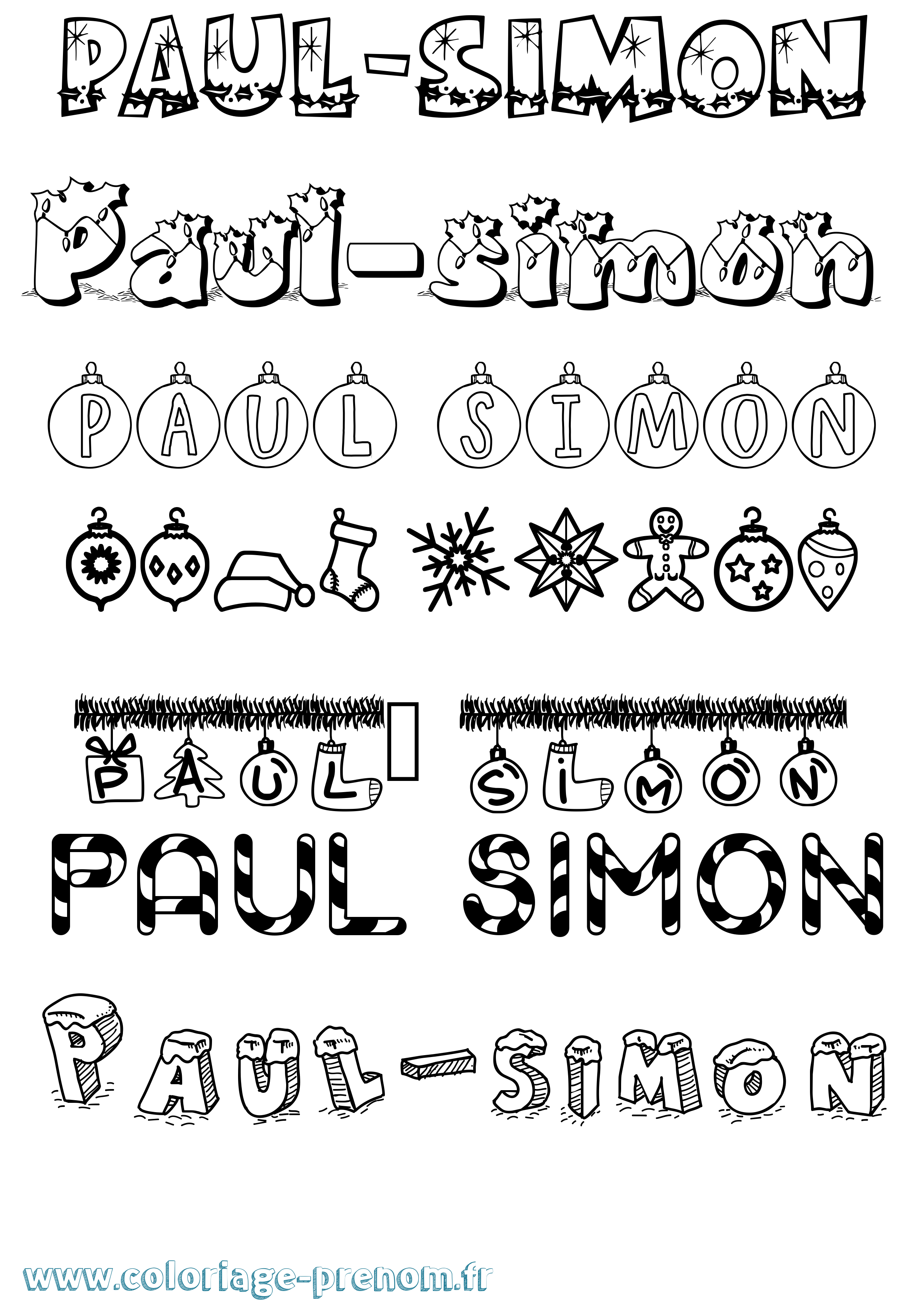 Coloriage Paul-Simon Noël Coloriage prénom Paul-Simon Noël