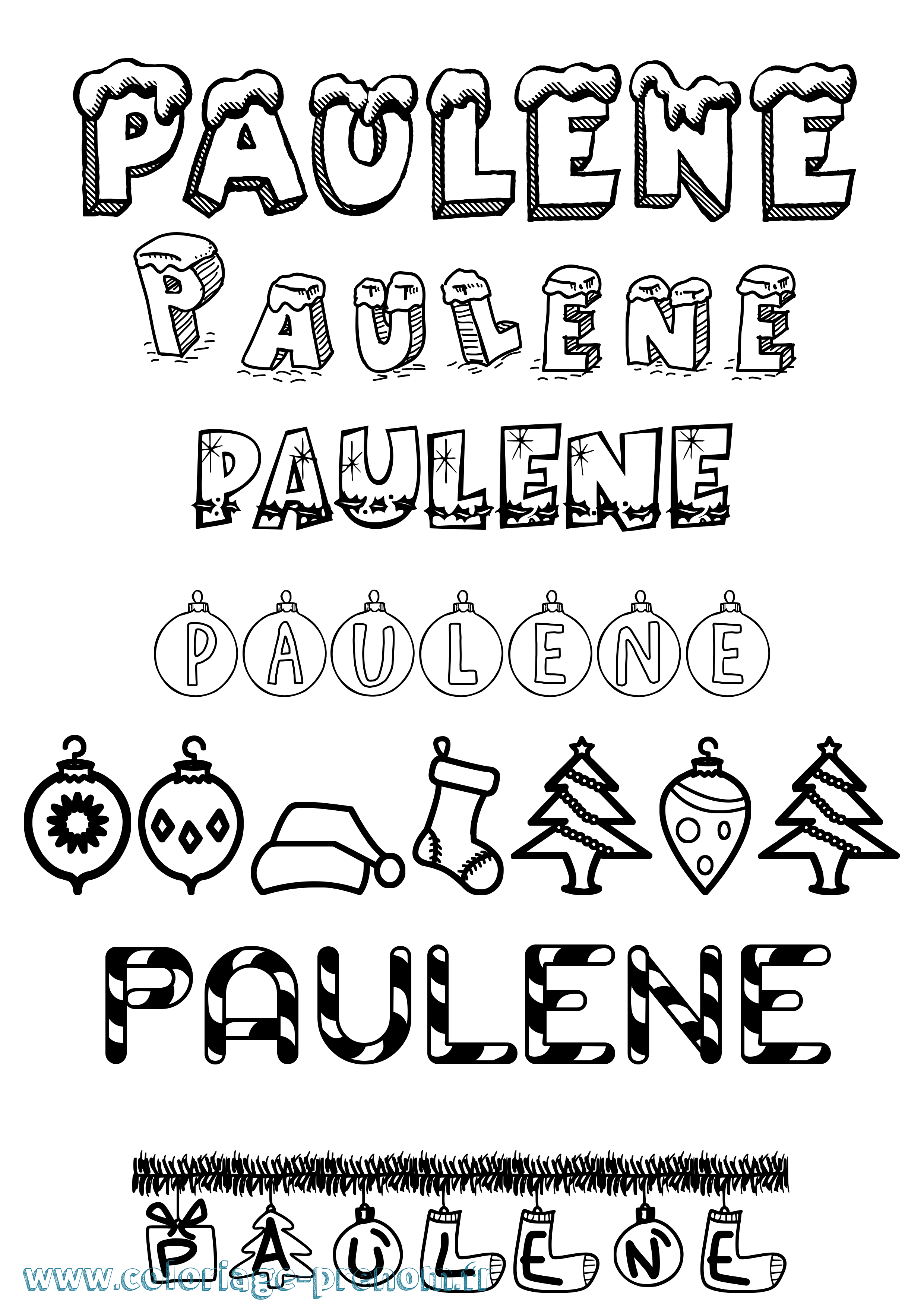 Coloriage Paulene Noël Coloriage prénom Paulene Noël